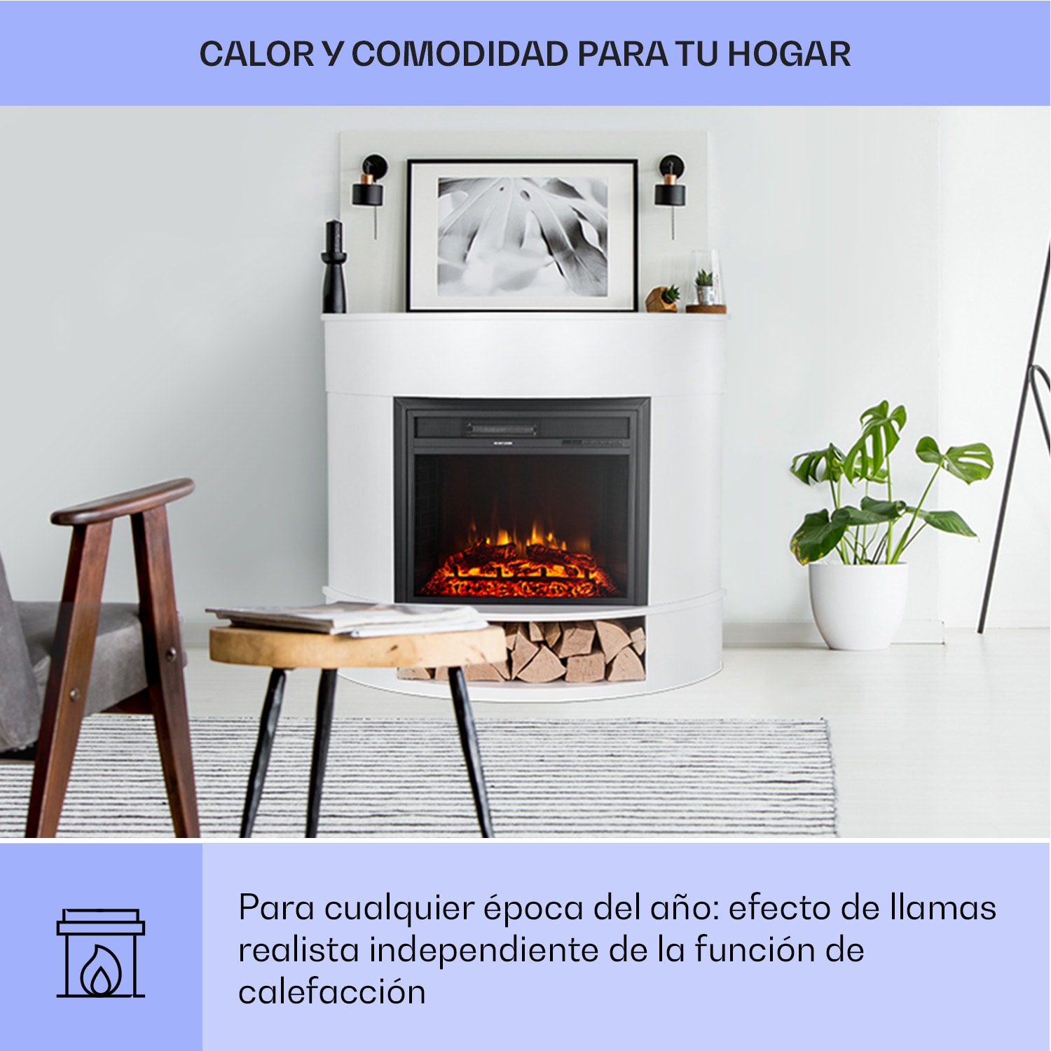 Loloru Chimenea eléctrica Calefactor ventilador 900/1800W Temporizador semanal Mando a distancia Blanco