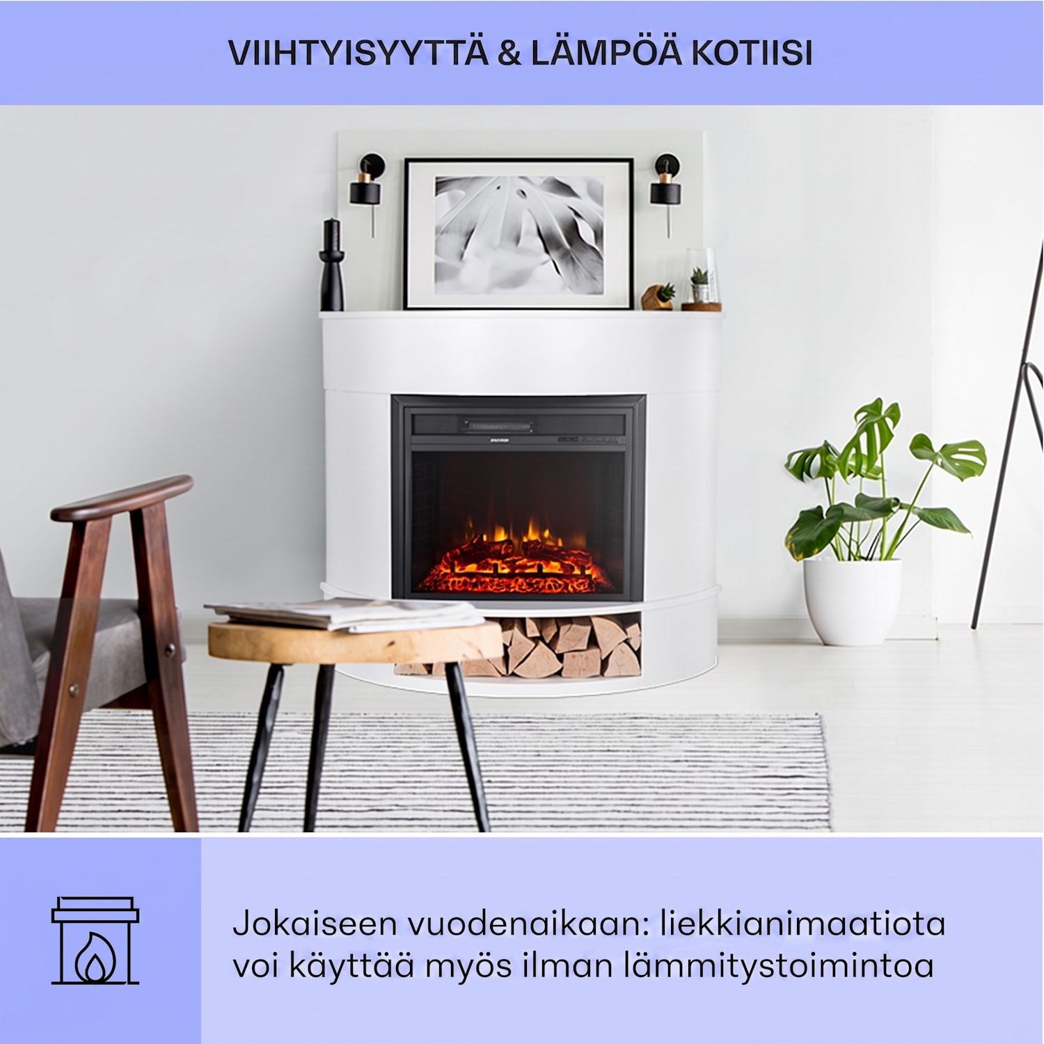 Loloru sähkötakka lämpöpuhallin 900/1800 W viikkoajastin kaukosäädin Valkoinen
