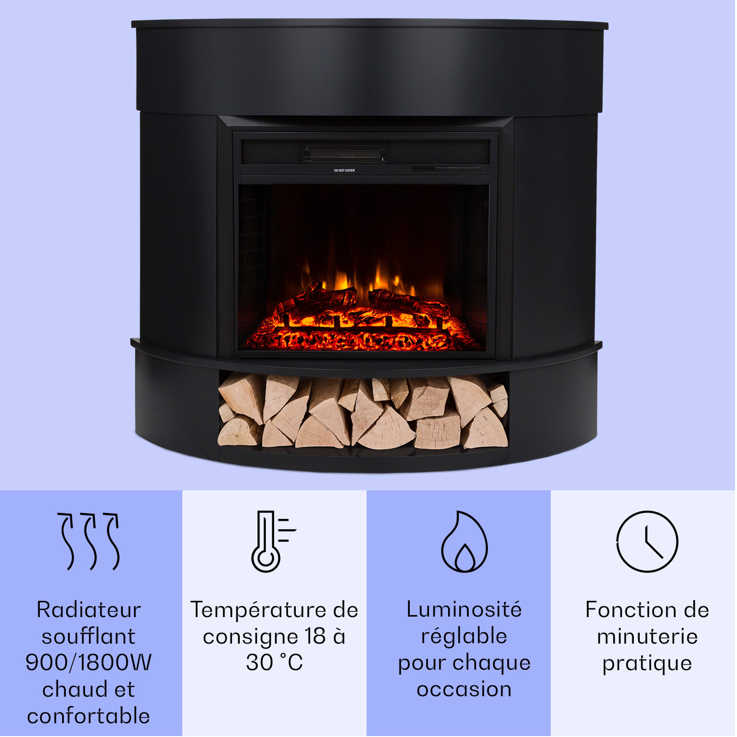 Loloru elektrische haard ventilatorkachel 900/1800W weektimer afstandsbediening 