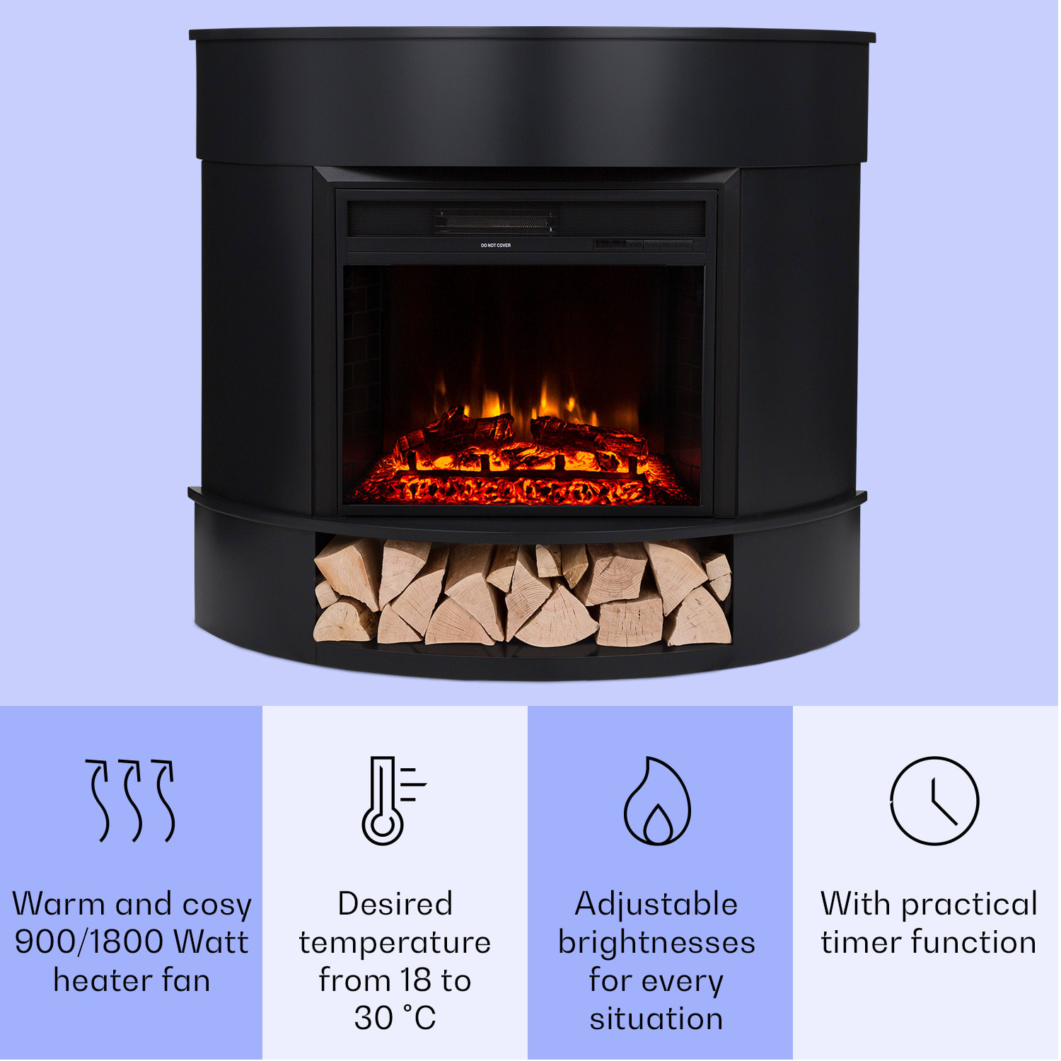 Loloru, elektrický krb, 900/1800 W, týdenní časovač, dálkové ovládání 