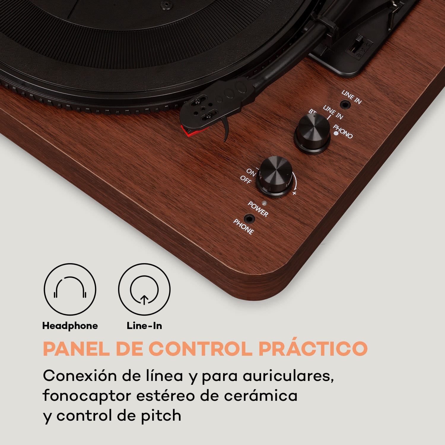 Tocadiscos TT-Play SE cubierta antipolvo Bluetooth 33/45/78 rpm Pitch Caoba