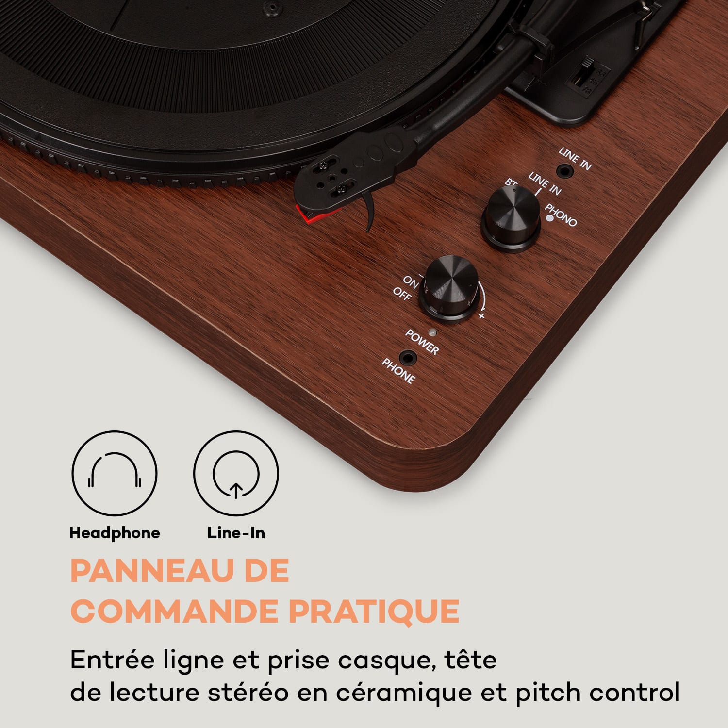 TT-Play SE Platine vinyle Protection anti-poussière Bluetooth 33/45/78 tr/min Pitch Acajou