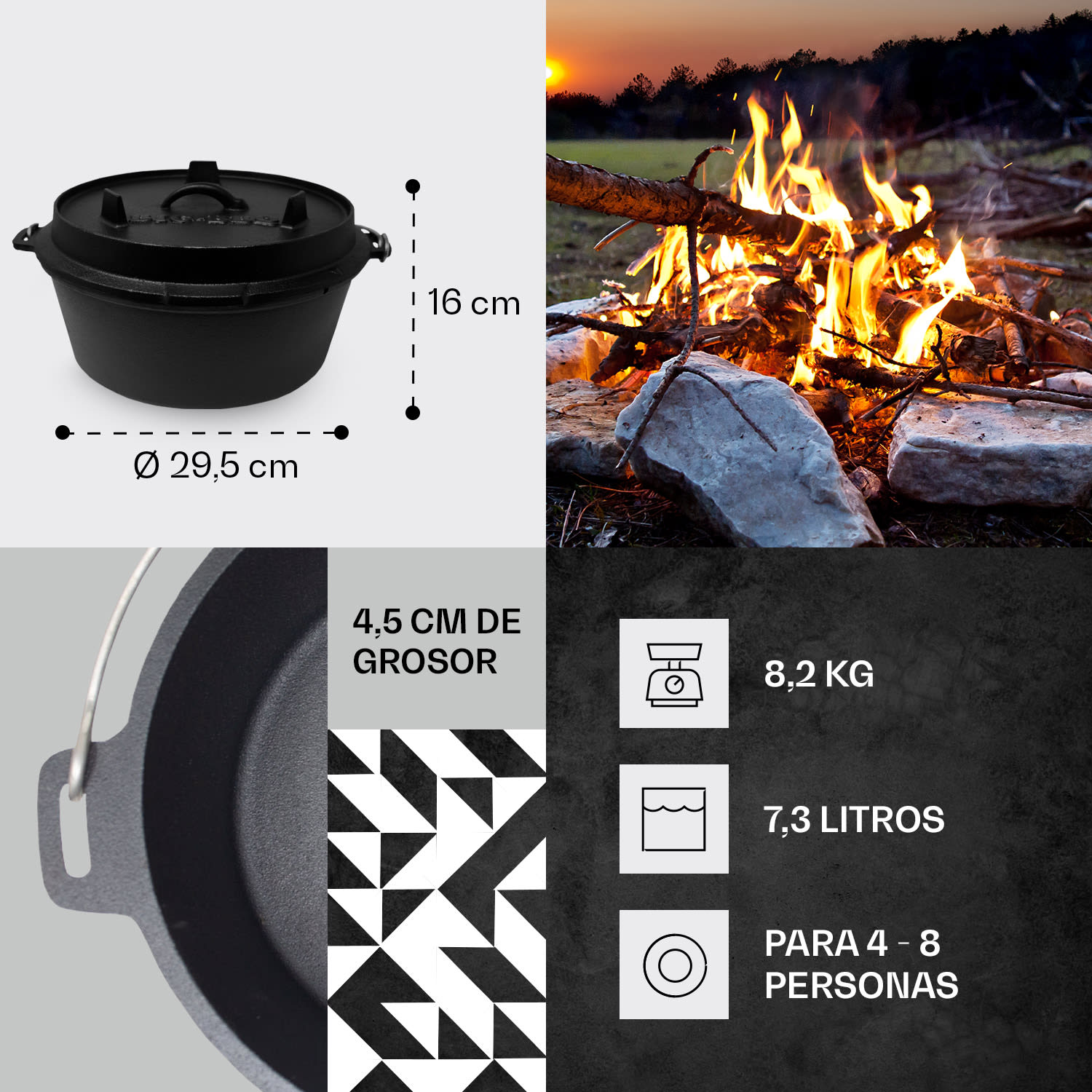 Olla Guernsey Premium Dutch Oven 6.0 BBQ hierro fundido marcado tamaño M / 6 qt ca. 5,6 Ltr / 6 qt | sin pies