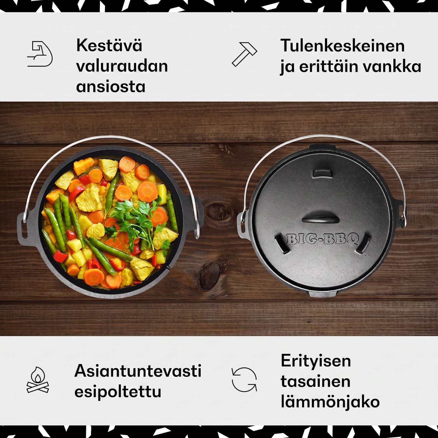 Guernsey Premium pata 6.0 grillipata valurautaa esipoltettu koko M / 5,7 l ca. 5,6 Ltr / 6 qt | ilman jalkoja
