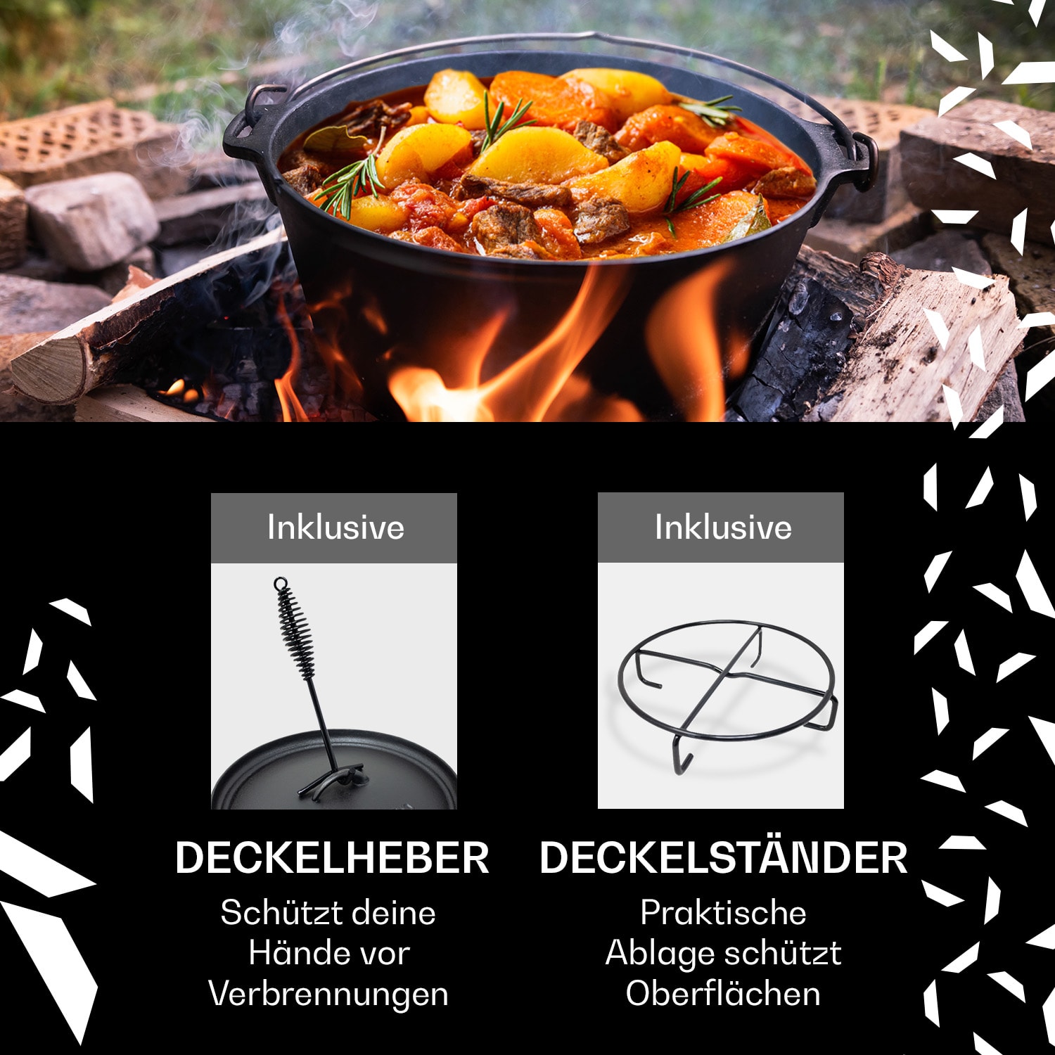 Guernsey Premium Dutch Oven 9.0 BBQ-Topf Gusseisen voreingebrannt Größe L / 9 qt ca. 8,5 Ltr / 9 qt | ohne Füße