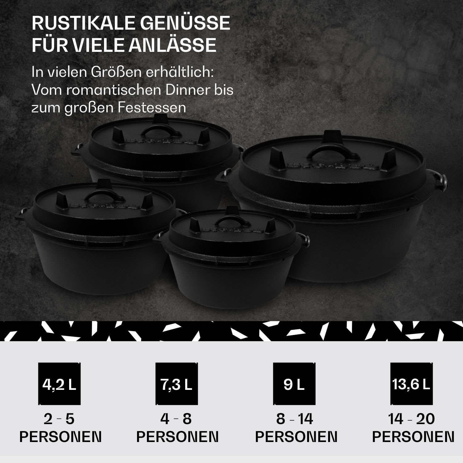 Guernsey Premium Dutch Oven 9.0 BBQ-Topf Gusseisen voreingebrannt Größe L / 9 qt ca. 8,5 Ltr / 9 qt | ohne Füße