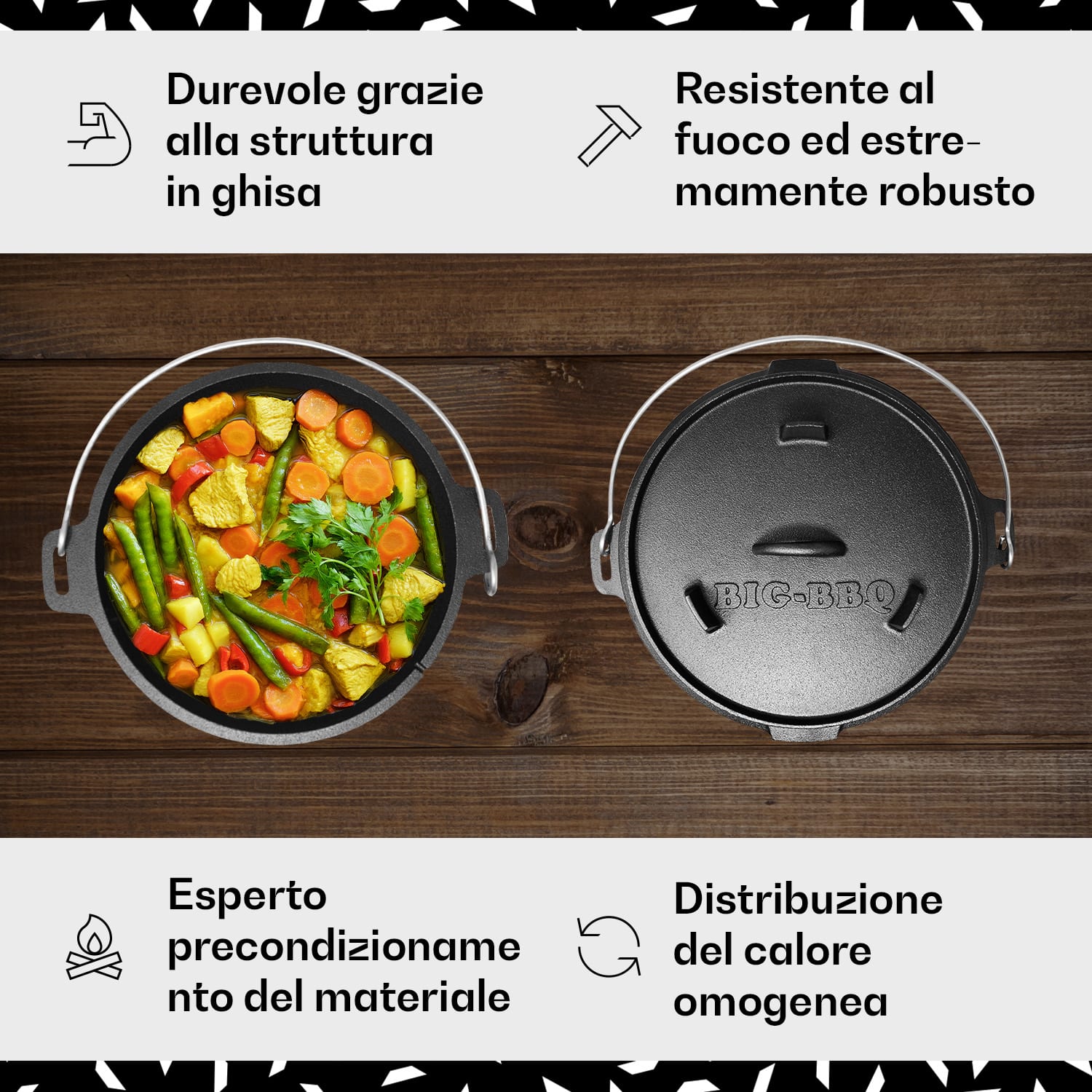 Guernsey - Premium dutch oven 12.0, pentola per BBQ, ghisa, pretrattata, misura XL/12 qt ca. 11,3 Ltr / 12 qt | senza piedi