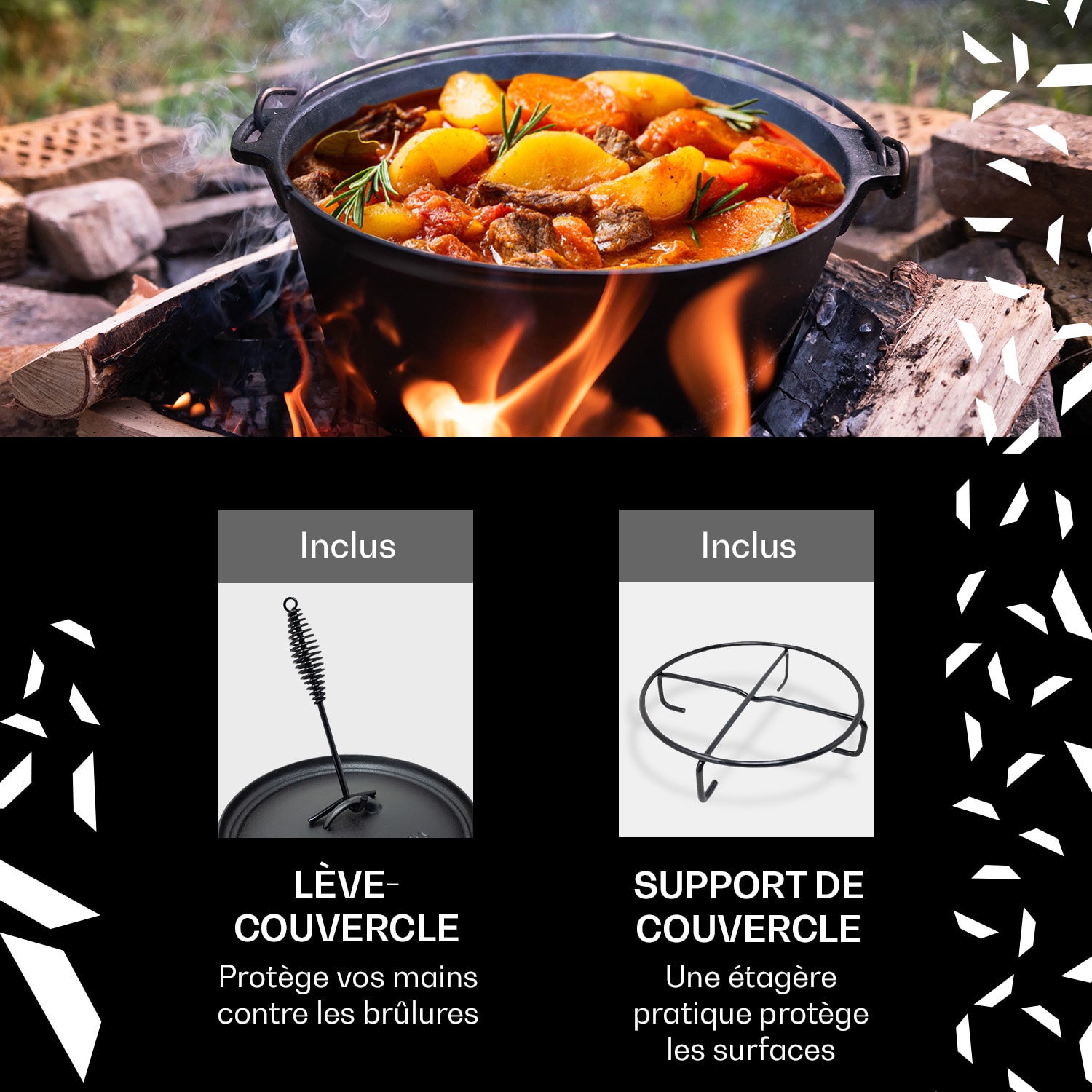 Guernsey Premium Dutch Oven 6.0 BBQ Pot Fonte Pieds de support Taille M / 6 qt ca. 5,6 Ltr / 6 qt | pieds