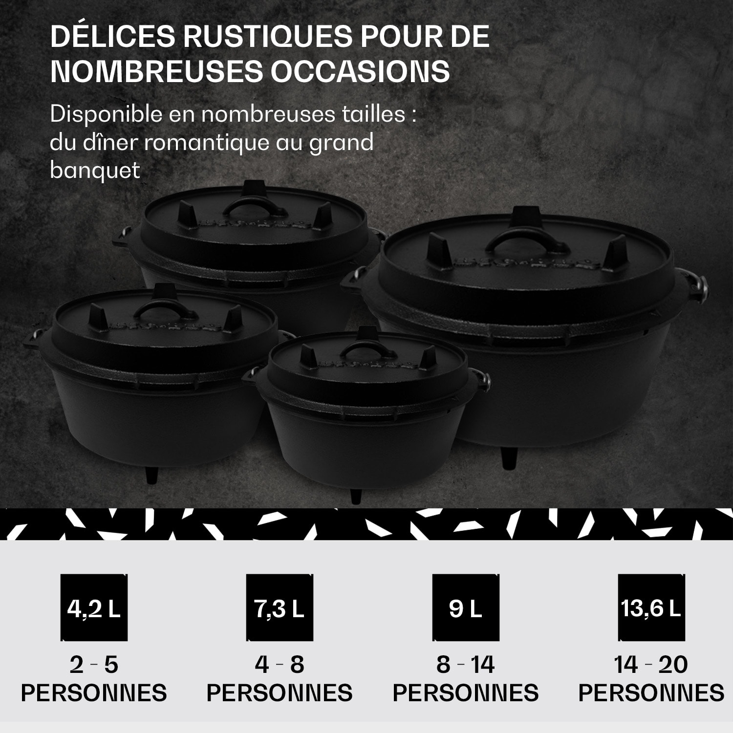 Guernsey Premium Dutch Oven 6.0 BBQ Pot Fonte Pieds de support Taille M / 6 qt ca. 5,6 Ltr / 6 qt | pieds