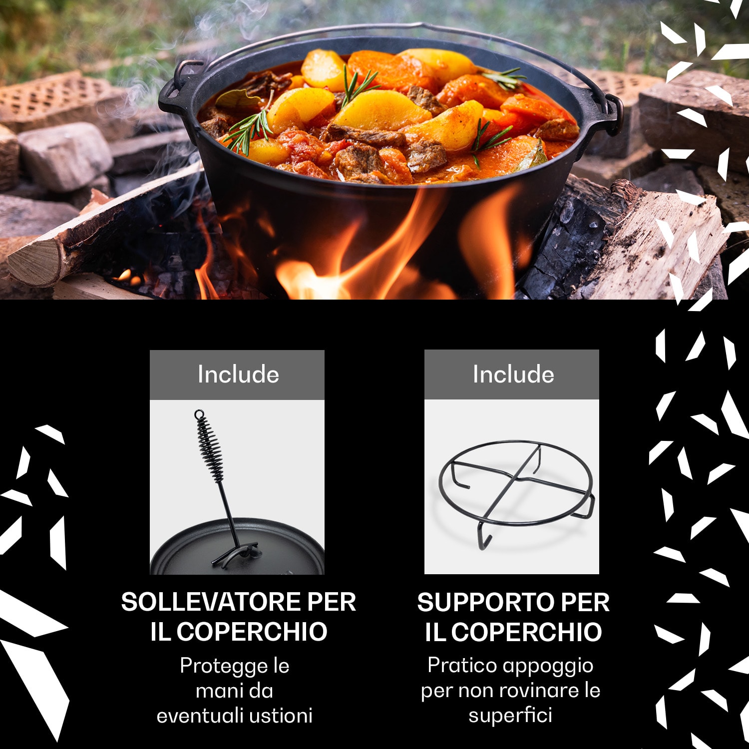 Guernsey - Premium dutch oven 9.0, pentola per BBQ, ghisa, pretrattata, piedi d'appoggio, misura L/9 qt 