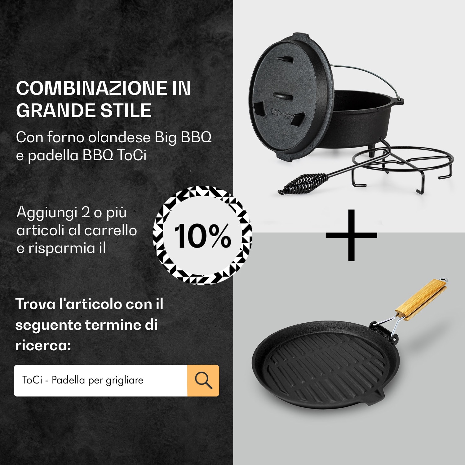 Guernsey - Premium dutch oven 9.0, pentola per BBQ, ghisa, pretrattata, piedi d'appoggio, misura L/9 qt 