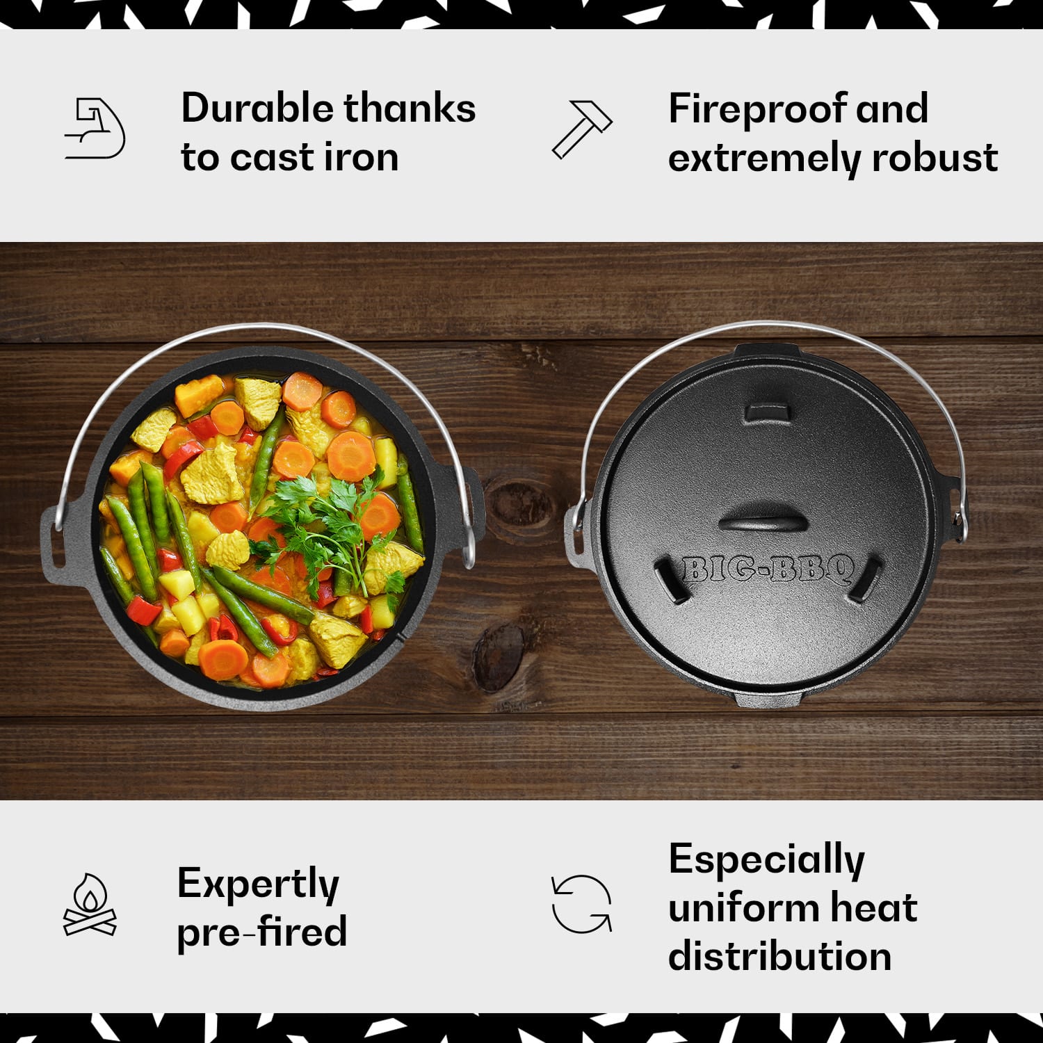 Guernsey, oală premium din fontă,  9.0 oală barbecue, fontă, dimensiunea L/9 qt/9 l ca. 8,5 Ltr / 9 qt | picioarele