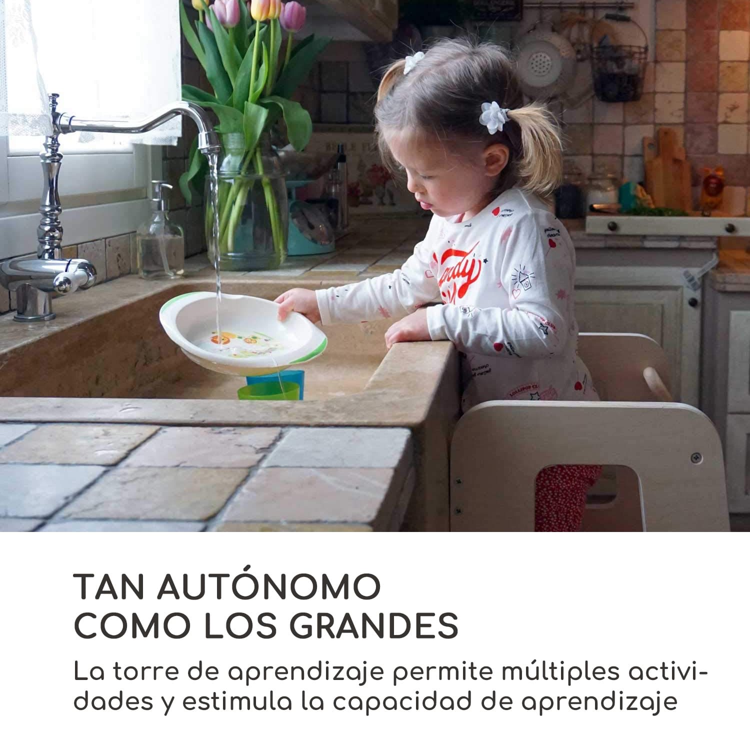 Ully Torre de aprendizaje taburete Montessori Multiplex 40,5 x 86 x 38 cm 