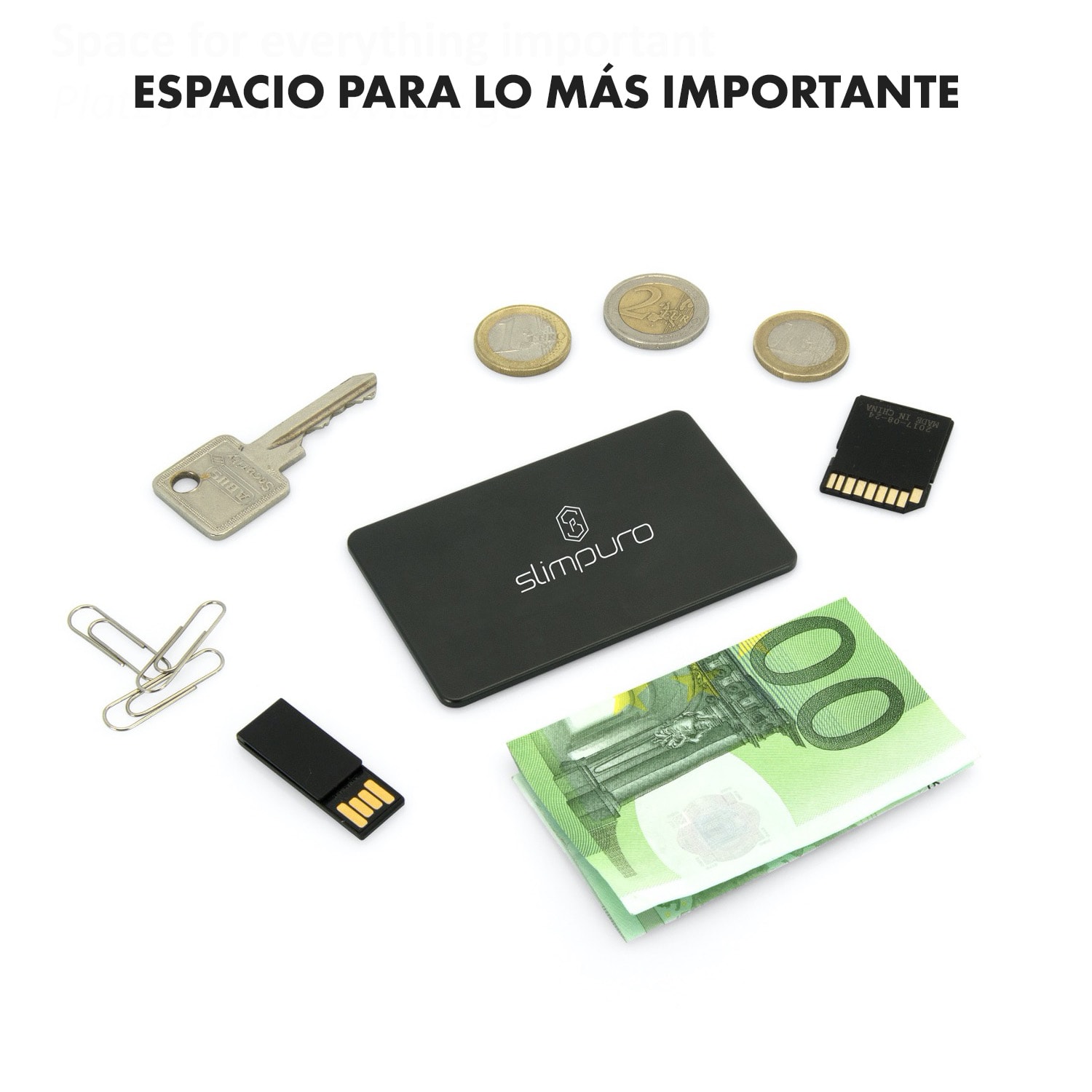 Tarjeta de monedas de aluminio para carteras finas sin sentido | Negro Metalizado