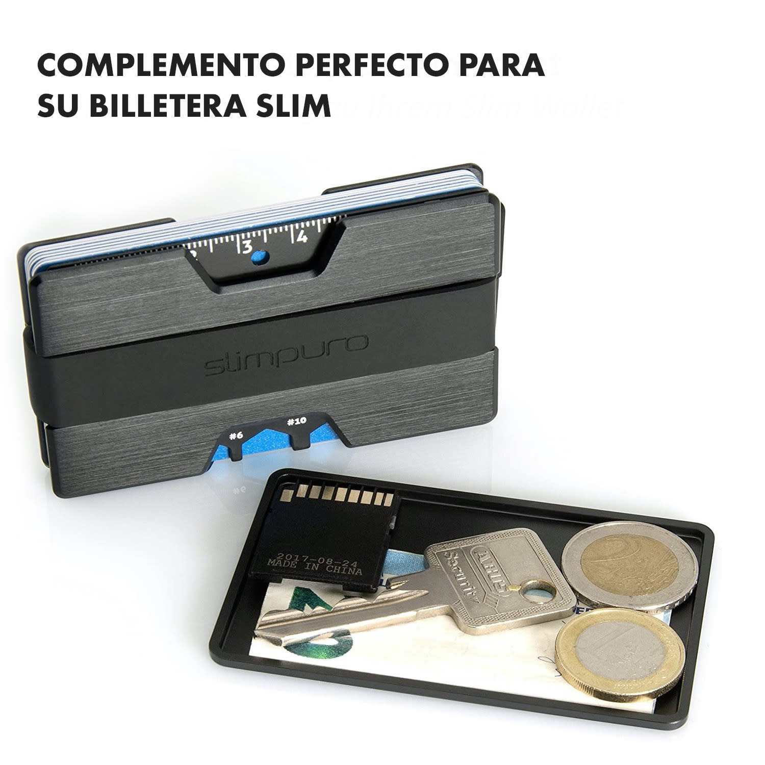 Tarjeta de monedas de aluminio para carteras finas sin sentido | Negro Metalizado