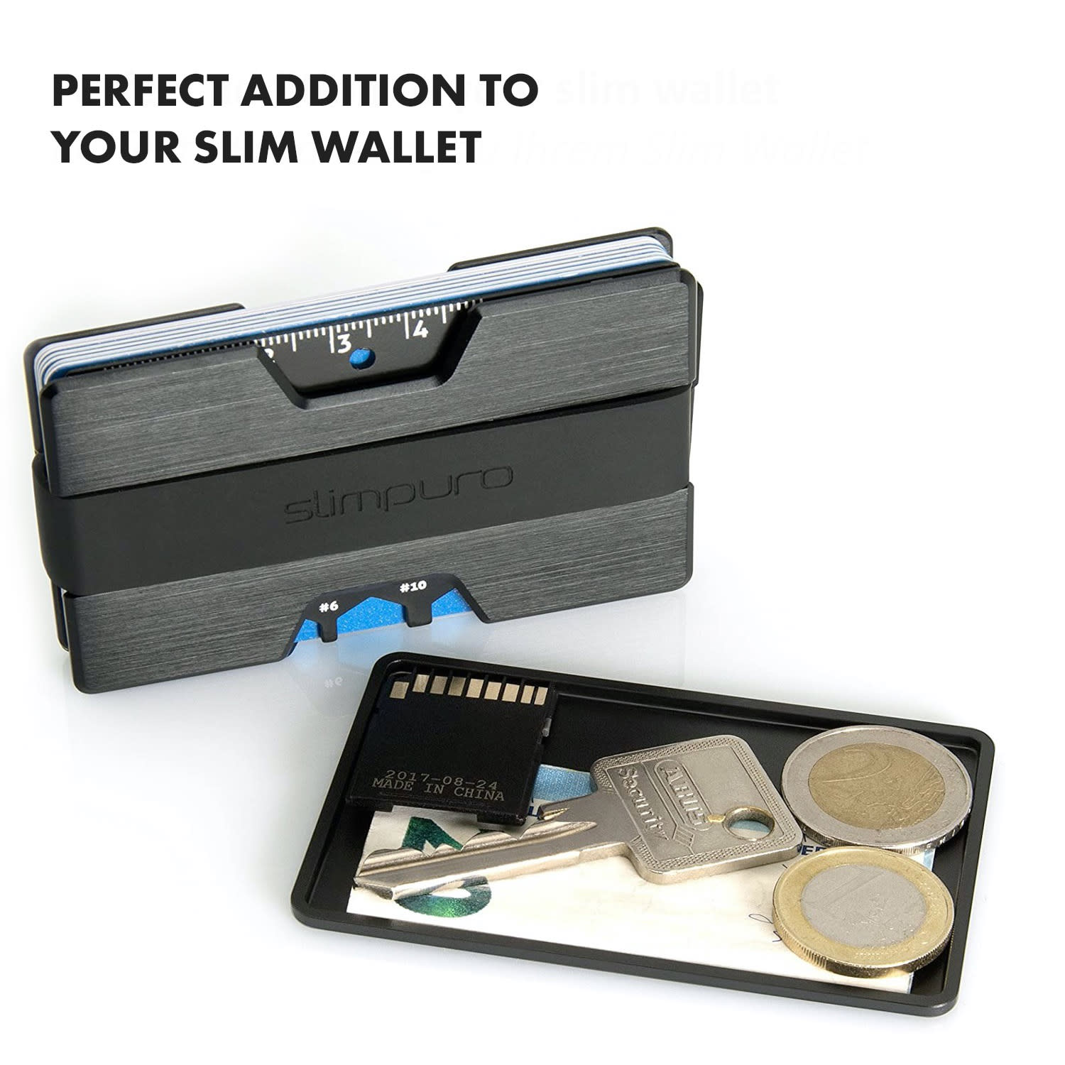 Coin Card for Slim Wallets Coin Storage Aluminium without felt | Black Metallic