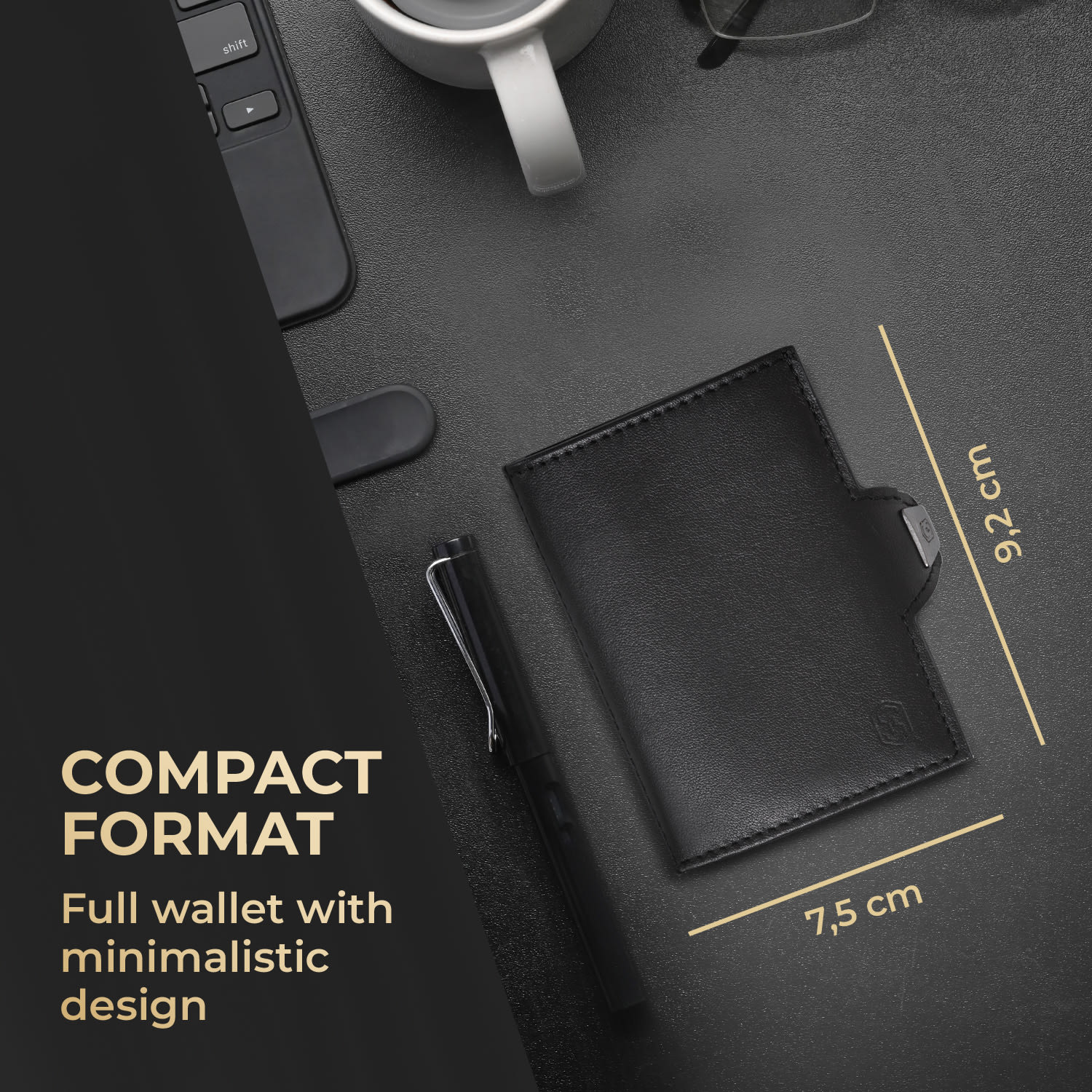 TRYO Slim Wallet 5 kártya zsebbel az érmék számára, 9,2 x 2,2 x 7,5 cm (SZ x M x H), RFID védelemmel Carbon