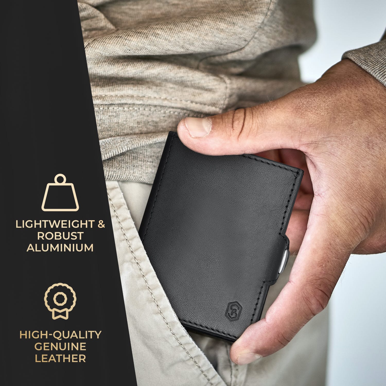 TRYO Slim Wallet 5 kártya zsebbel az érmék számára, 9,2 x 2,2 x 7,5 cm (SZ x M x H), RFID védelemmel Carbon