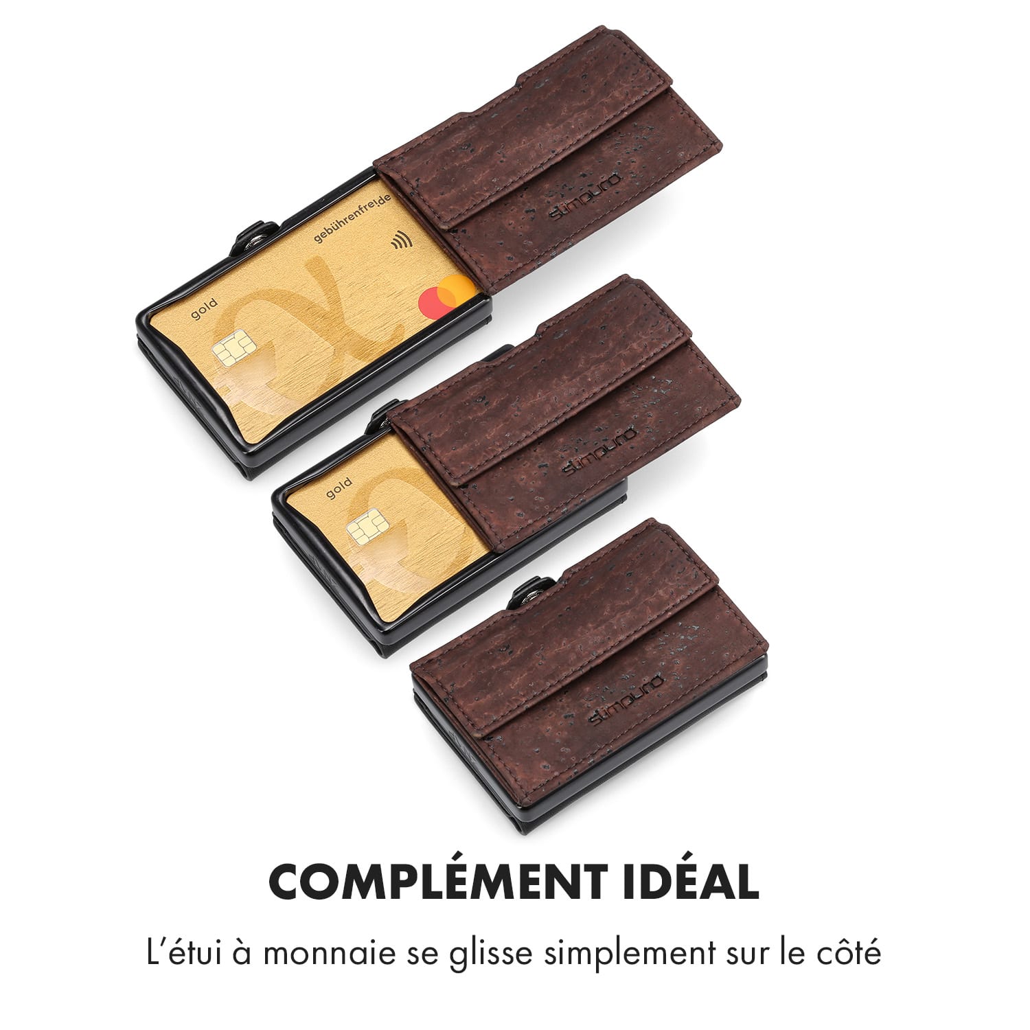 Pochette pour pièces de monnaie avec protection RFID pour les portefeuilles ZNAP Slim 8 et 12 avec bouton poussoir  Structure de liège | Brun