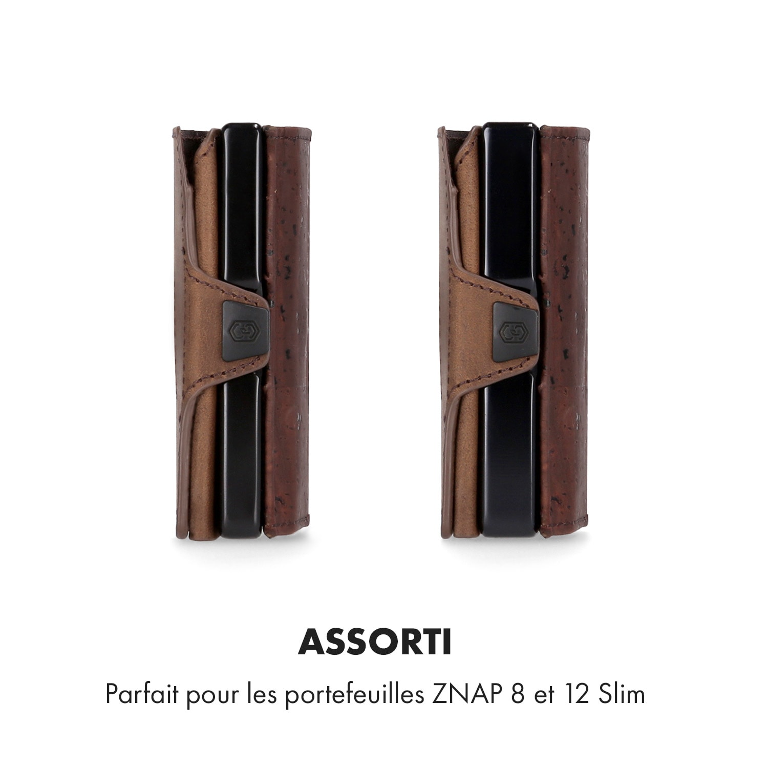 Pochette pour pièces de monnaie avec protection RFID pour les portefeuilles ZNAP Slim 8 et 12 avec bouton poussoir  Structure de liège | Brun