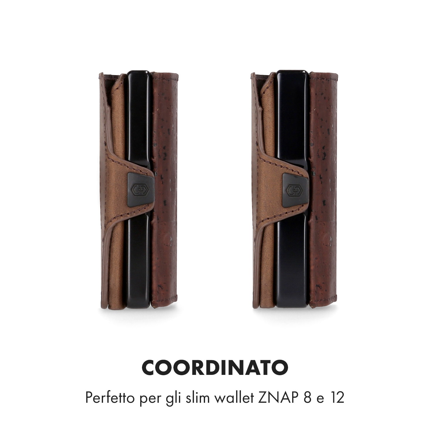 Portamonete con scheda di protezione RFID, ideale per ZNAP Slim Wallet 8 e 12, con bottone automatico  Struttura del sughero | Marrone