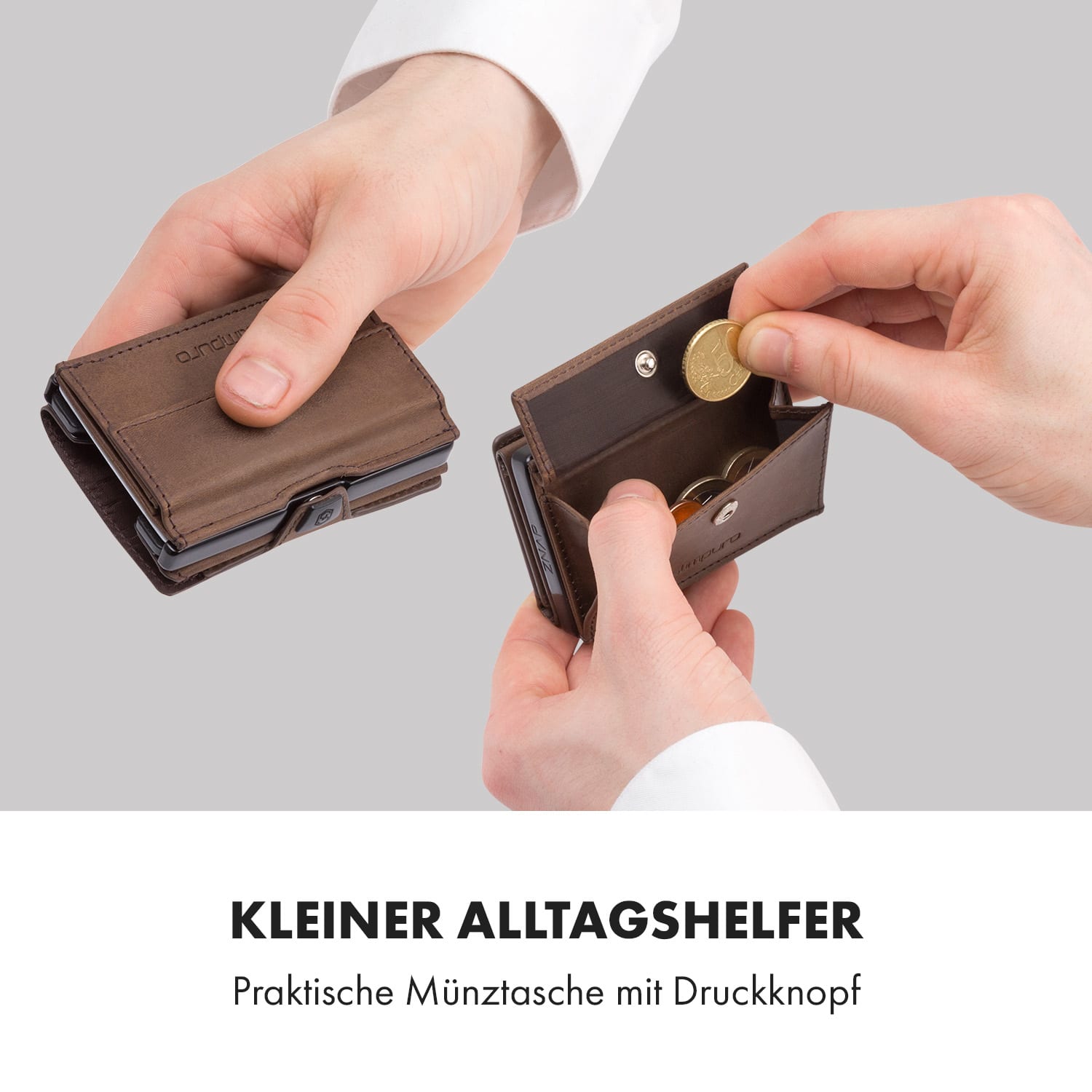 Coin Pocket mit RFID-Schutzkarte für ZNAP Slim Wallets 8 und 12 Druckknopf  Kork-Struktur | Dunkles Taupe
