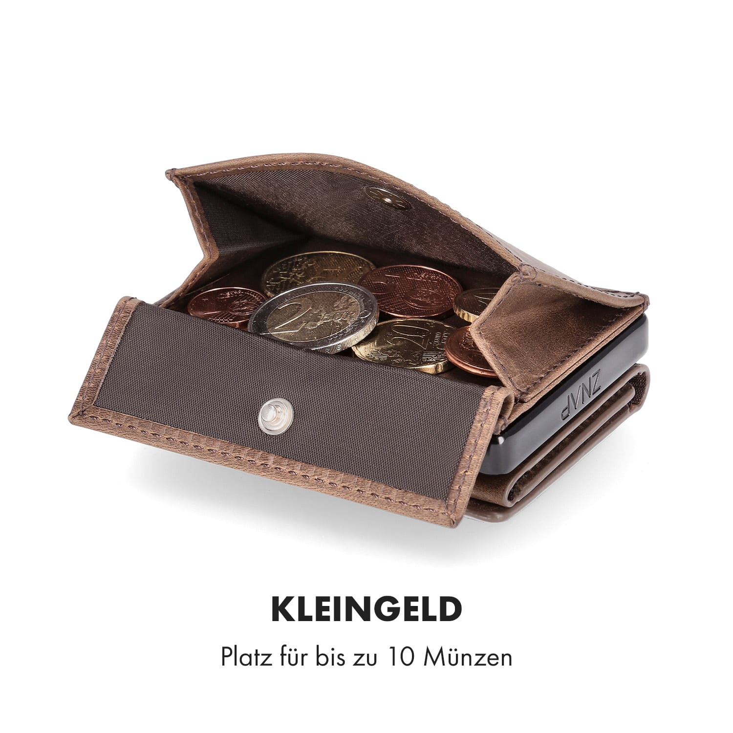 Coin Pocket mit RFID-Schutzkarte für ZNAP Slim Wallets 8 und 12 Druckknopf  Kork-Struktur | Dunkles Taupe