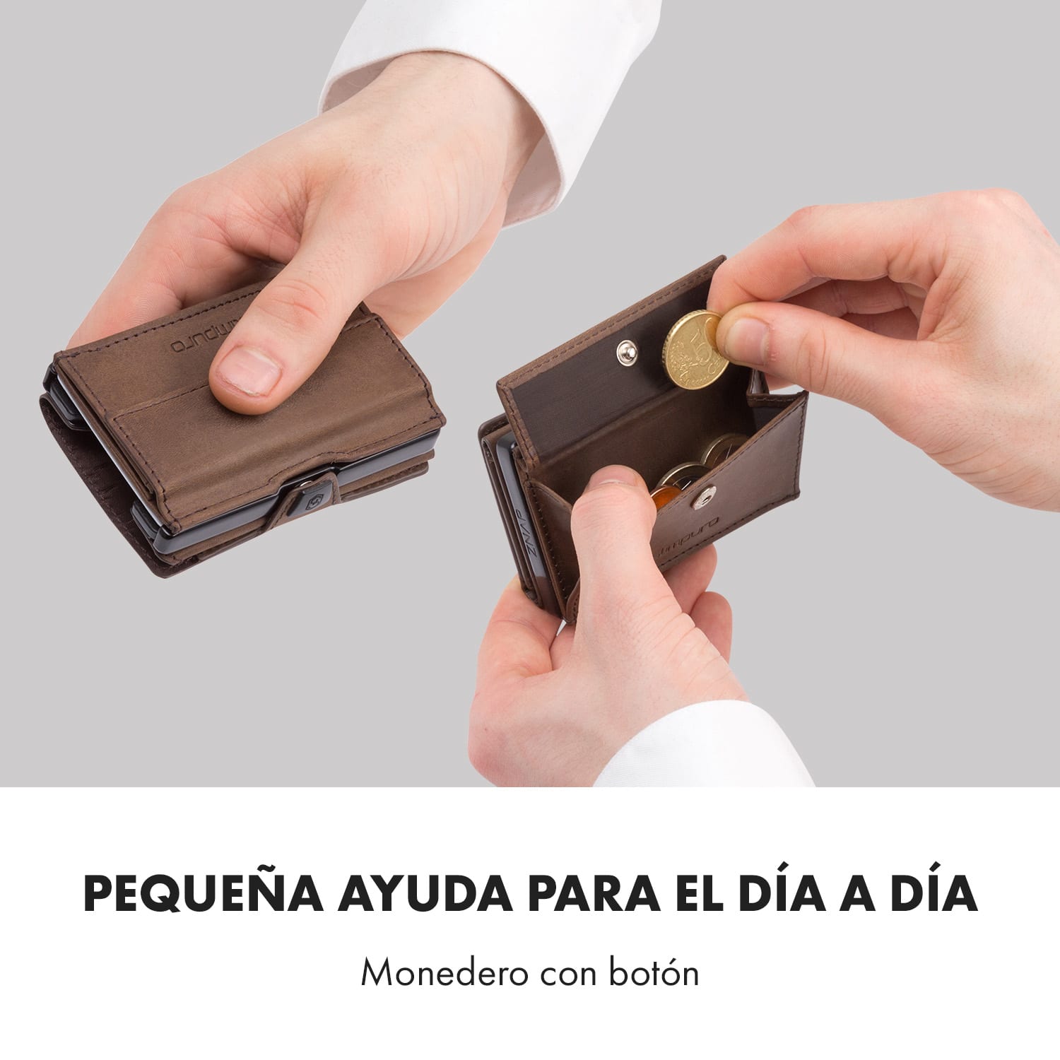 Coin Pocket con tarjeta de protección RFID para ZNAP Slim Wallets 8 y 12 con botón de presión  Estructura de corcho | Gris Oscuro