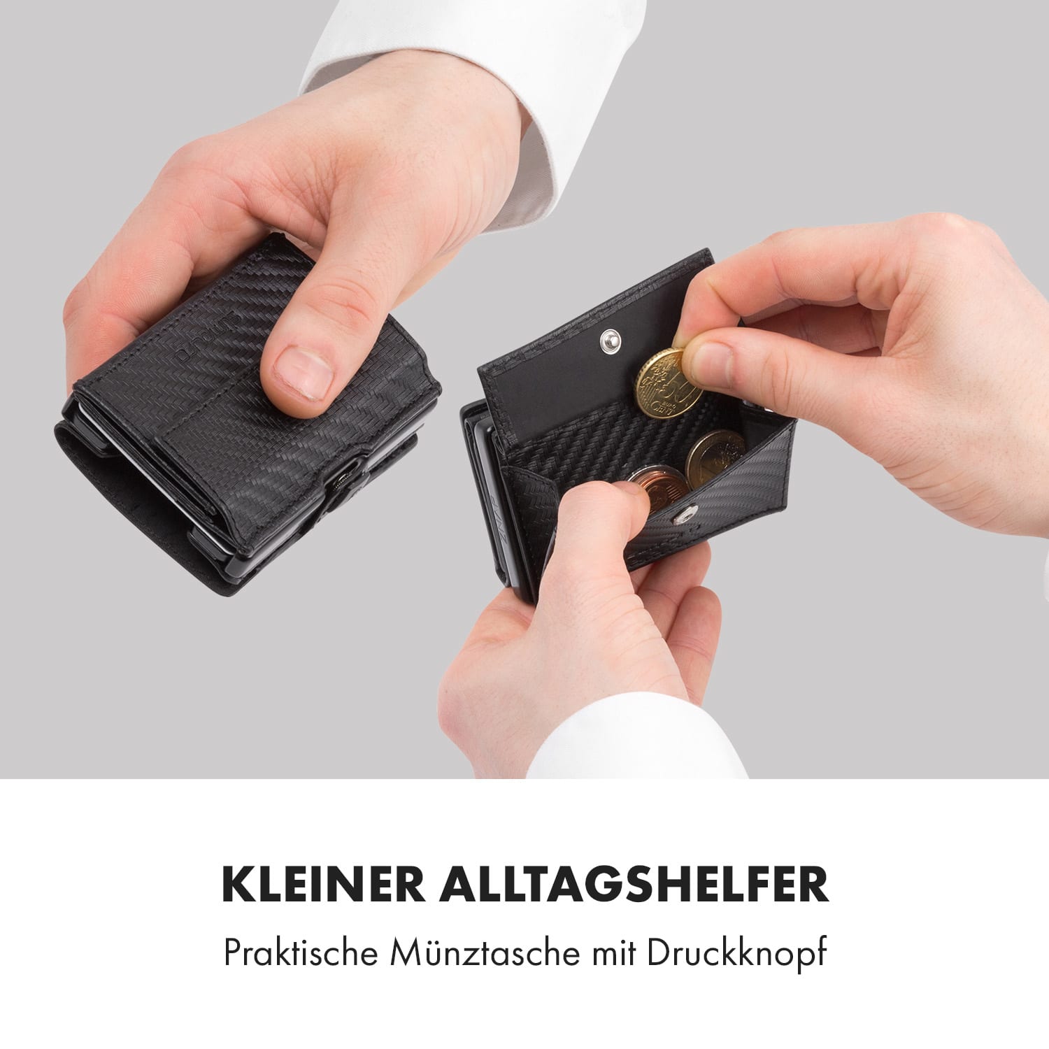 Coin Pocket mit RFID-Schutzkarte für ZNAP Slim Wallets 8 und 12 Druckknopf  