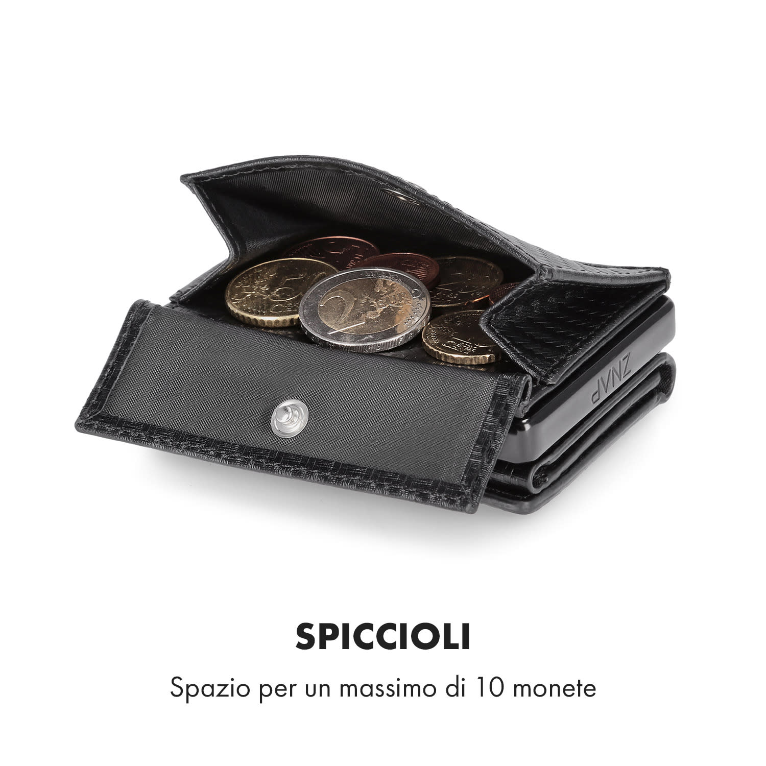 Portamonete con scheda di protezione RFID, ideale per ZNAP Slim Wallet 8 e 12, con bottone automatico  