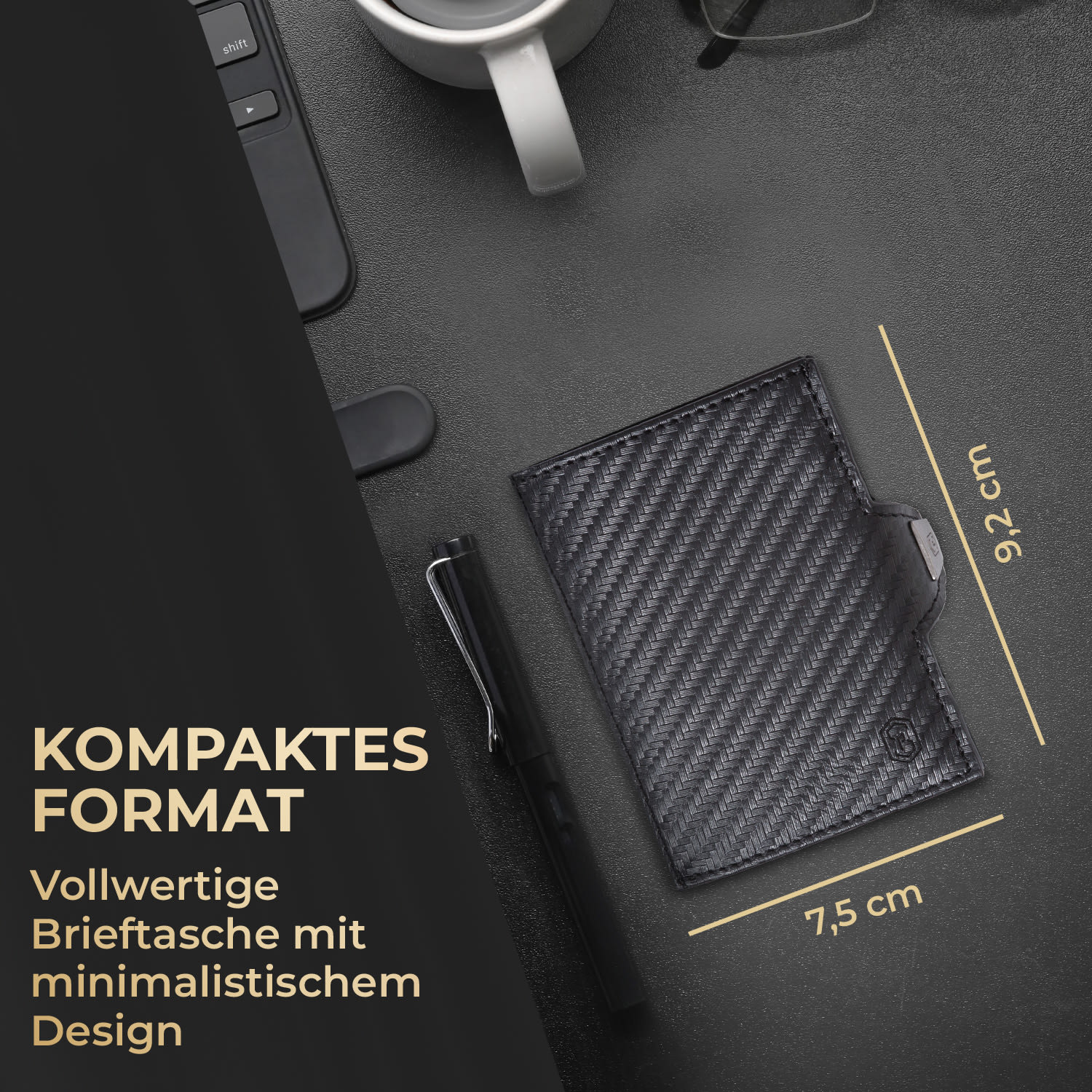 TRYO Slim Wallet 5 Karten Münzfach 9,2 x 2,2 x 7,5 cm (BxHxT) RFID-Schutz Schwarz