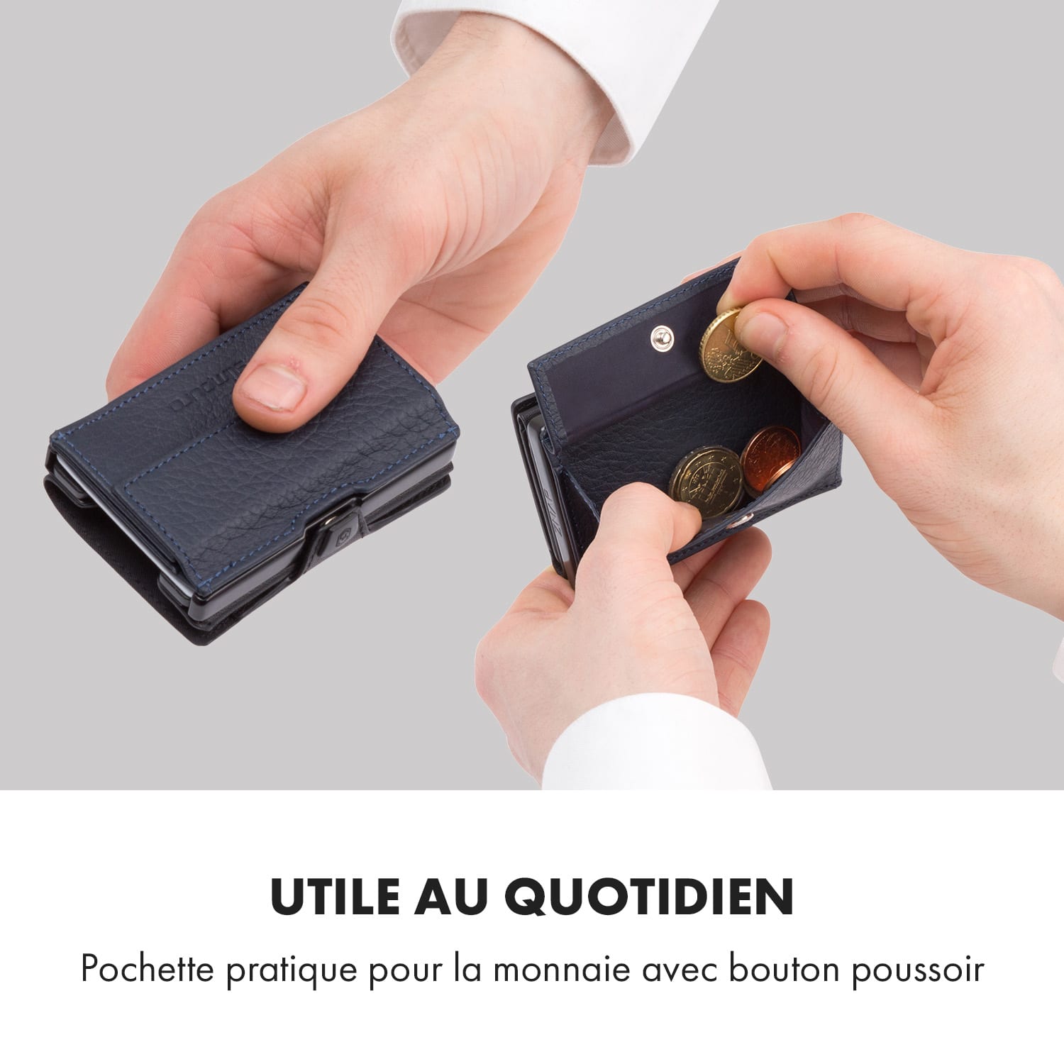 Pochette pour pièces de monnaie avec protection RFID pour les portefeuilles ZNAP Slim 8 et 12 avec bouton poussoir  à grain | Anthracite
