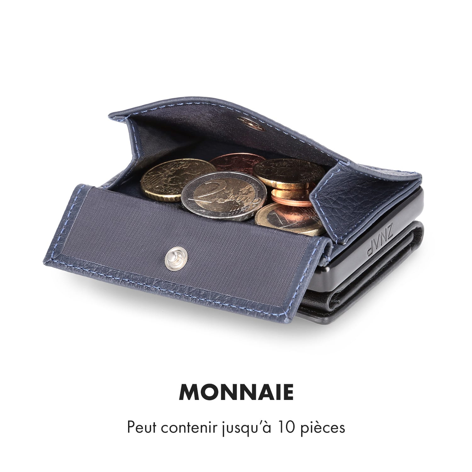 Pochette pour pièces de monnaie avec protection RFID pour les portefeuilles ZNAP Slim 8 et 12 avec bouton poussoir  à grain | Anthracite