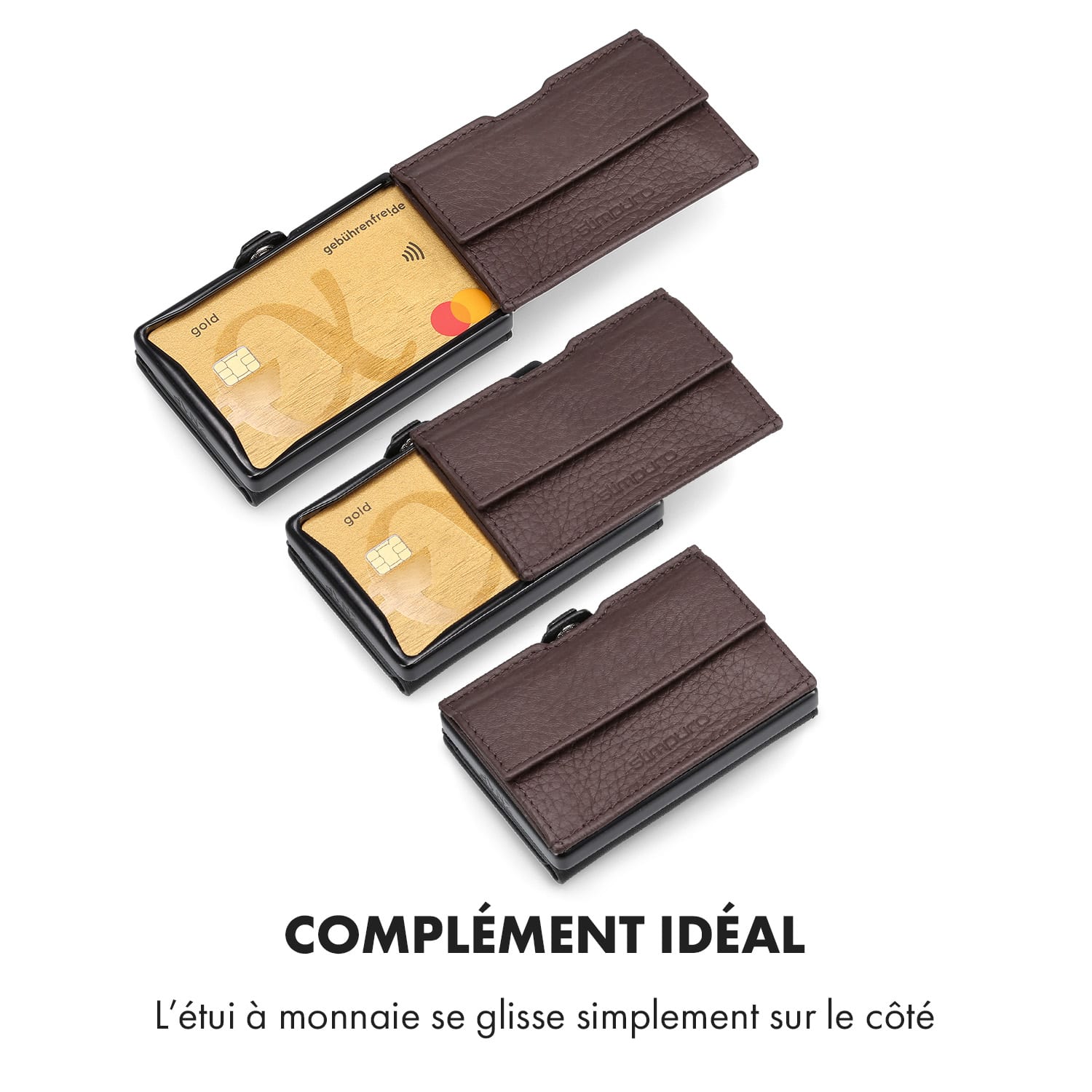 Pochette pour pièces de monnaie avec protection RFID pour les portefeuilles ZNAP Slim 8 et 12 avec bouton poussoir  à grain | Brun Terre