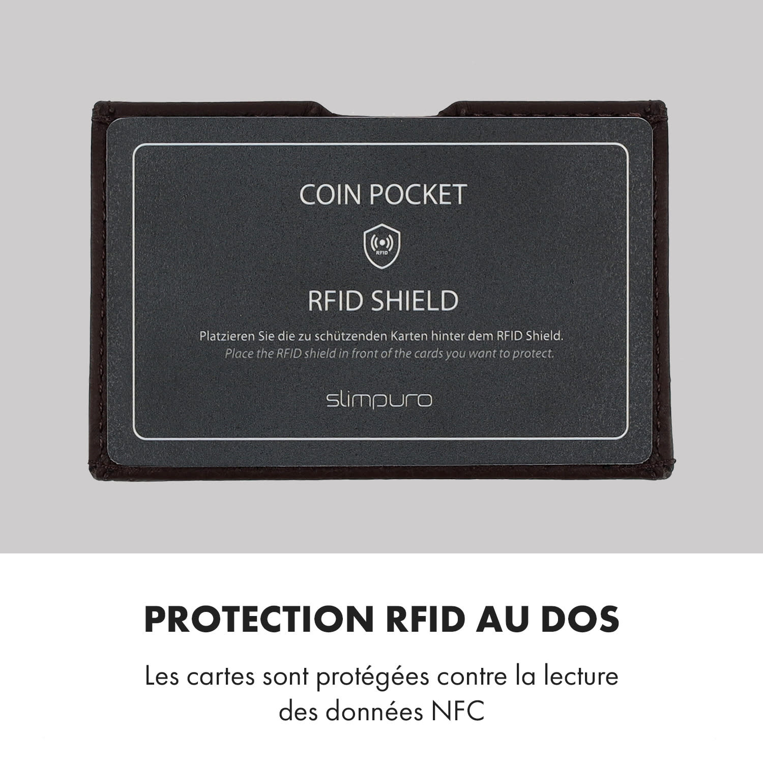Pochette pour pièces de monnaie avec protection RFID pour les portefeuilles ZNAP Slim 8 et 12 avec bouton poussoir  à grain | Brun Terre