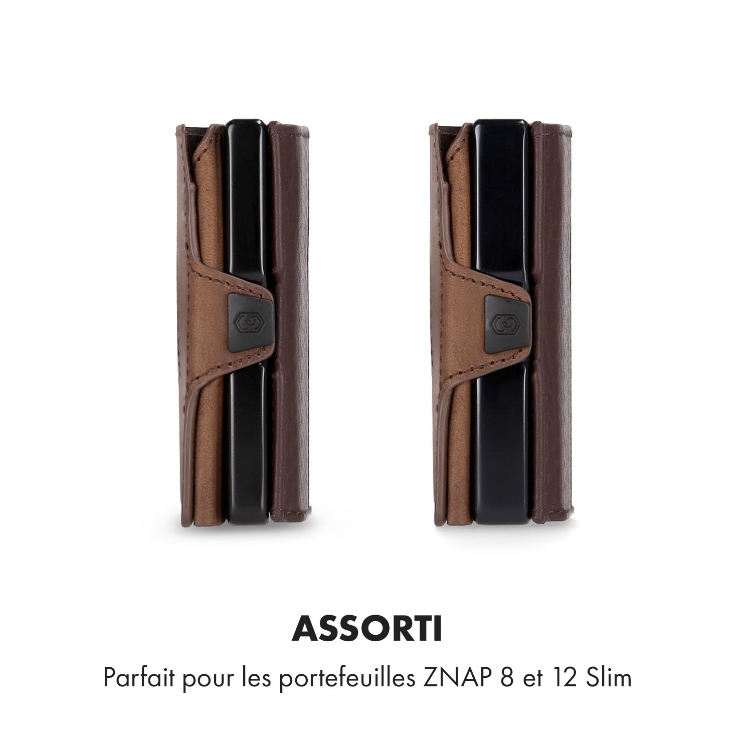 Pochette pour pièces de monnaie avec protection RFID pour les portefeuilles ZNAP Slim 8 et 12 avec bouton poussoir  à grain | Brun Terre
