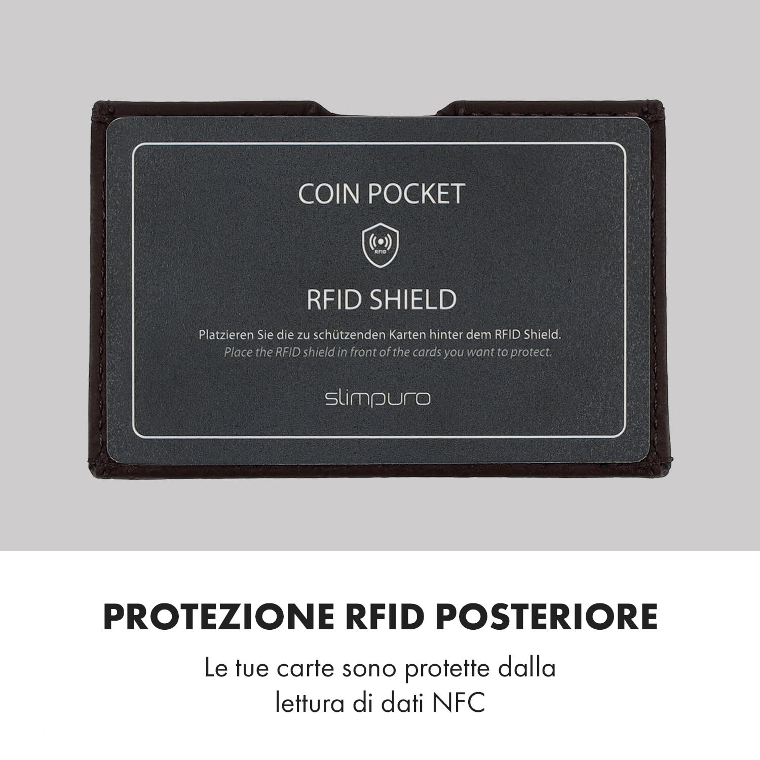 Portamonete con scheda di protezione RFID, ideale per ZNAP Slim Wallet 8 e 12, con bottone automatico  granaio | Terra Marrone
