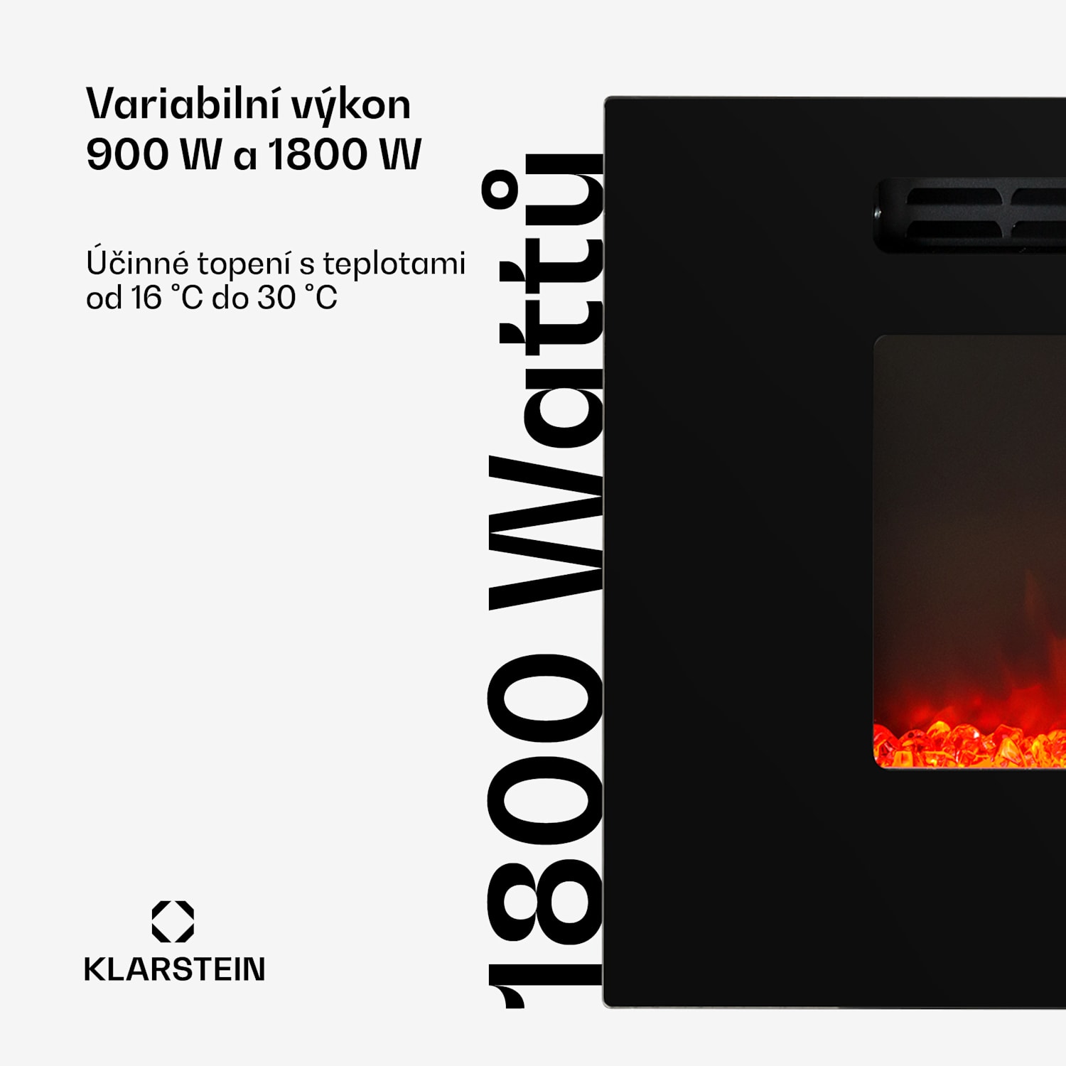 Galeras, elektrický krb, nástěnný a vestavný, 1800 W, LED, 3 barvy, časovač 