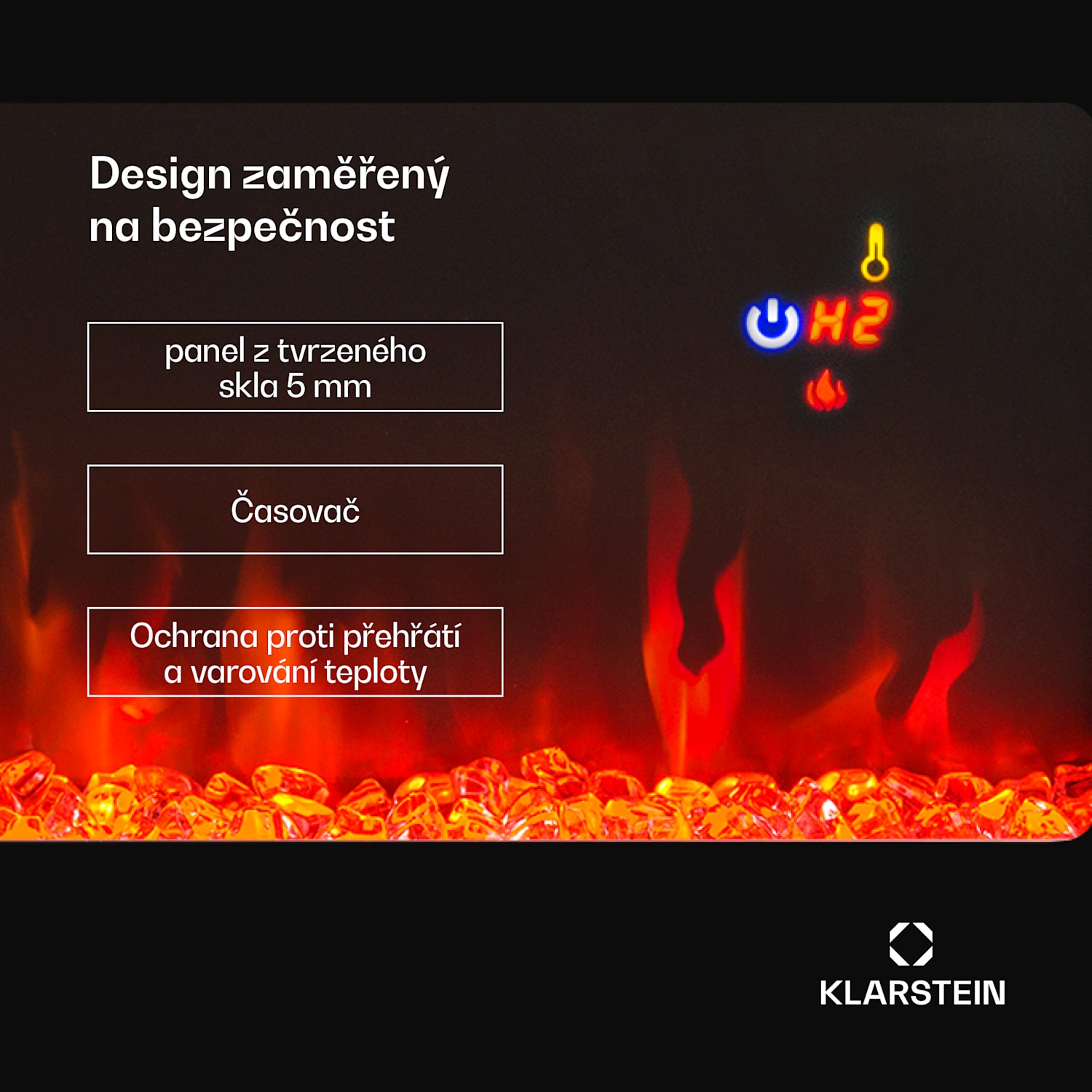 Galeras, elektrický krb, nástěnný a vestavný, 1800 W, LED, 3 barvy, časovač 