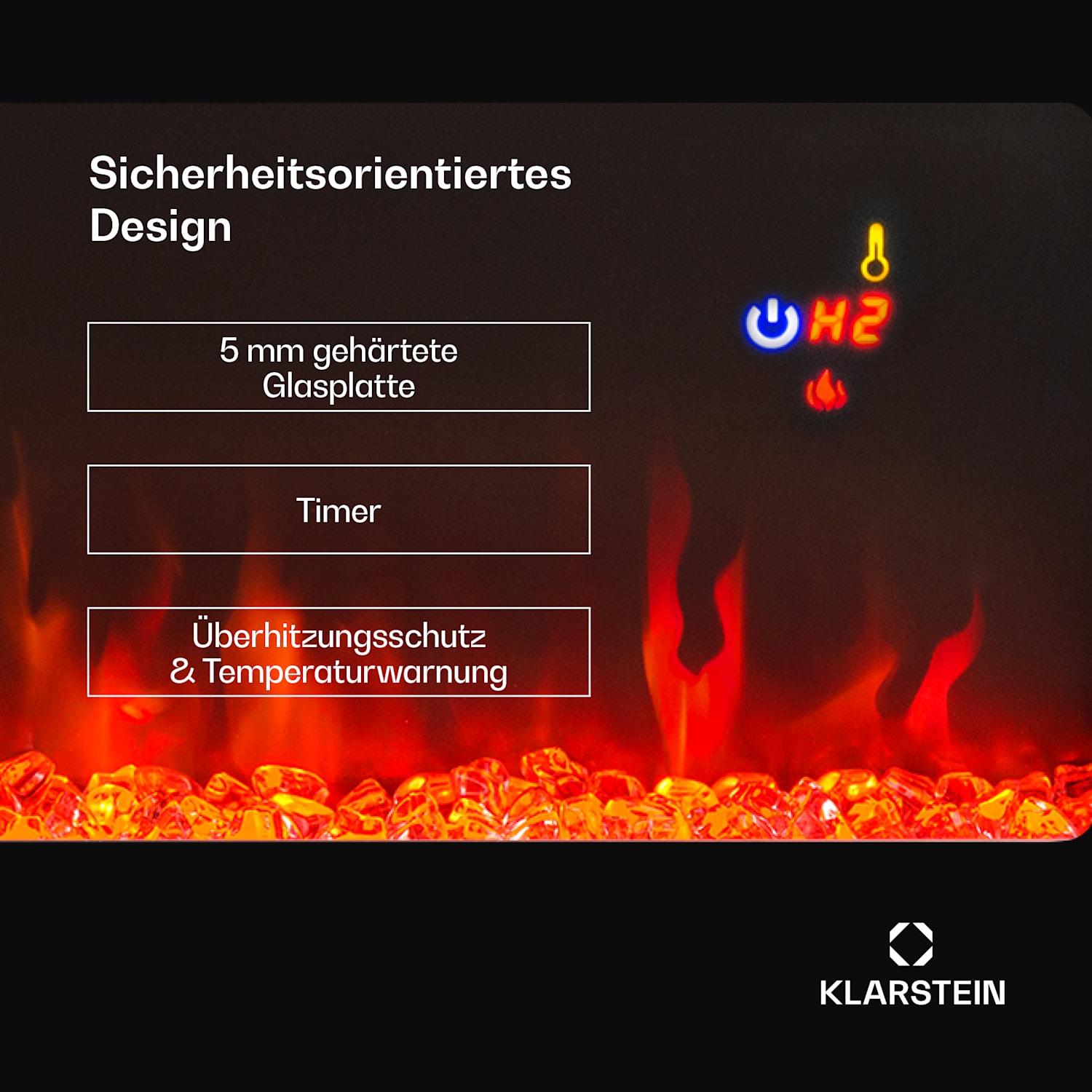 Galeras - Camino elettrico da parete e da incasso, 1800 W, LED, 3 colori, timer 102x47x12cm | No | Nero