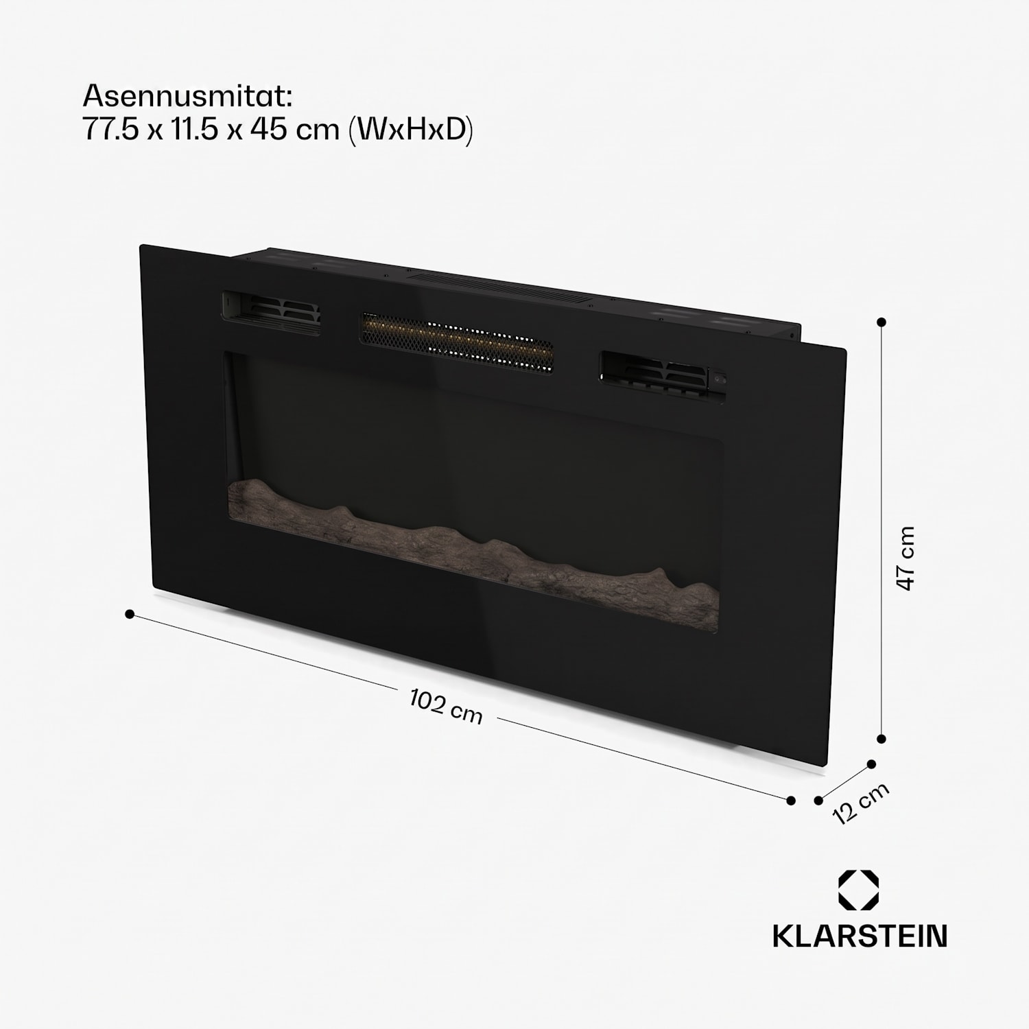 Galeras sähköinen seinä- ja sisäänrakennettava takka 1800 W LED 3 väriä ajastin 102x47x12cm | Ei | Musta