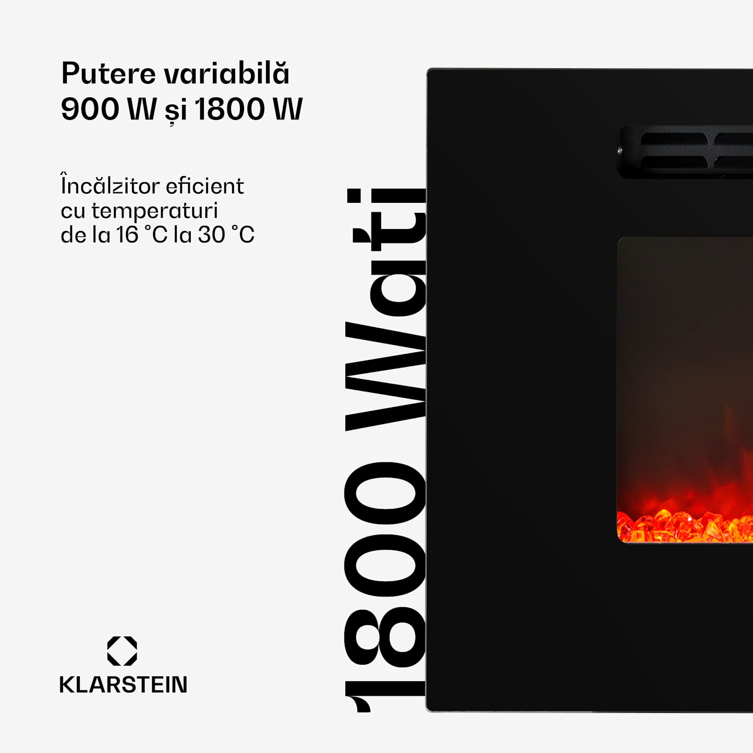 Galeras, șemineu electric de perete și de încorporat, 1800 W, LED, 3 culori, temporizator 102x47x12cm | Nu | Negru