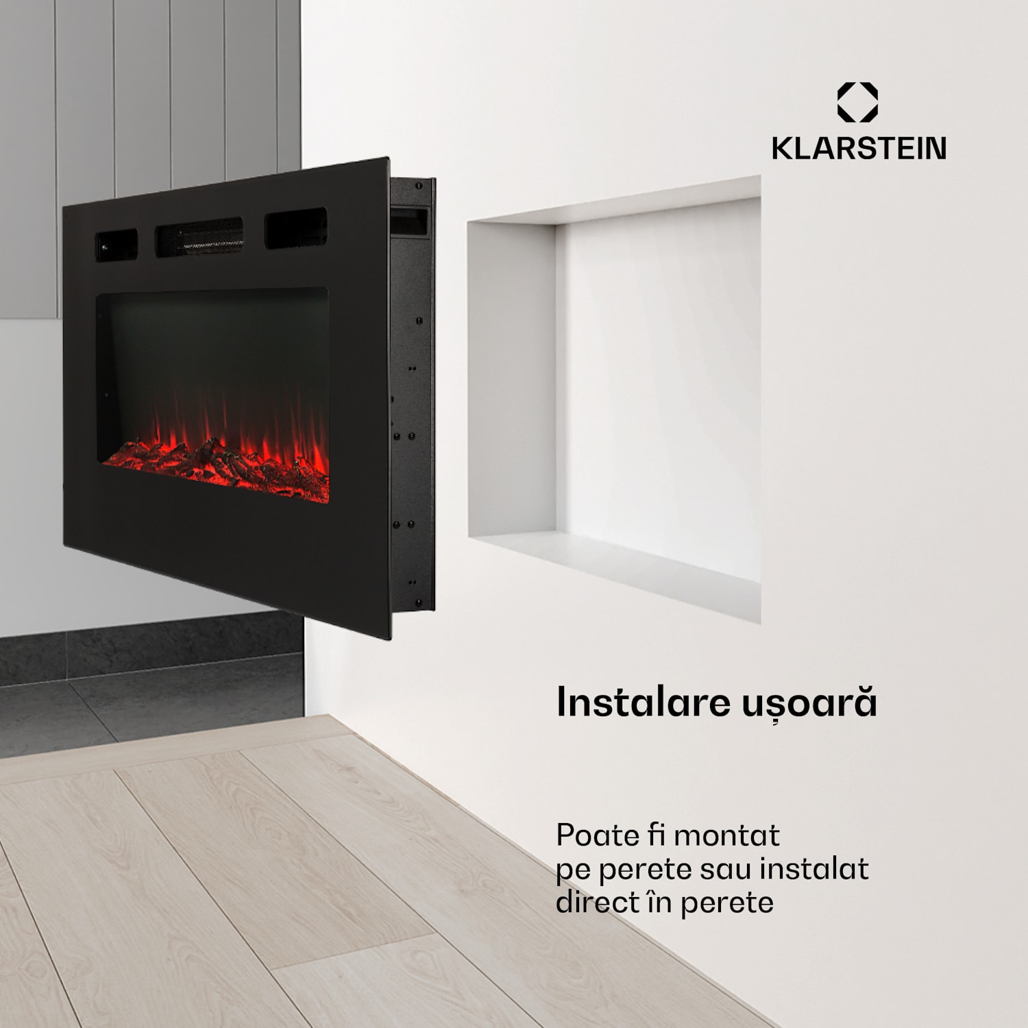 Galeras, șemineu electric de perete și de încorporat, 1800 W, LED, 3 culori, temporizator 102x47x12cm | Nu | Negru