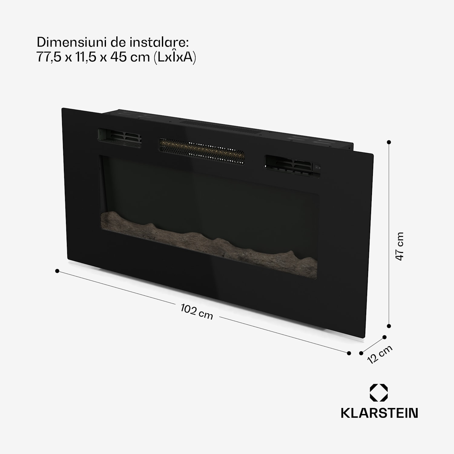 Galeras, șemineu electric de perete și de încorporat, 1800 W, LED, 3 culori, temporizator 102x47x12cm | Nu | Negru