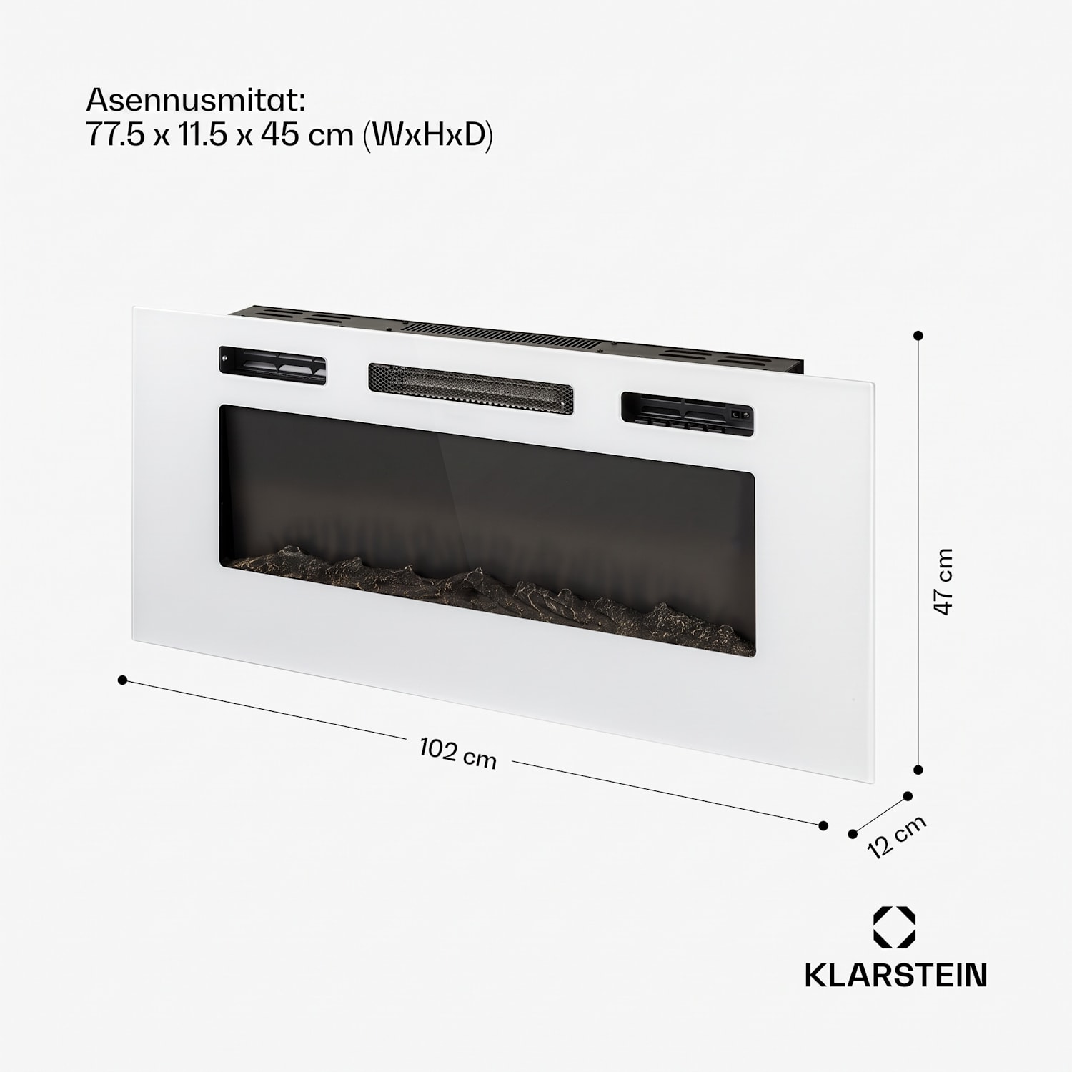 Galeras sähköinen seinä- ja sisäänrakennettava takka 1800 W LED 3 väriä ajastin 102x47x12cm | Ei | Valkoinen