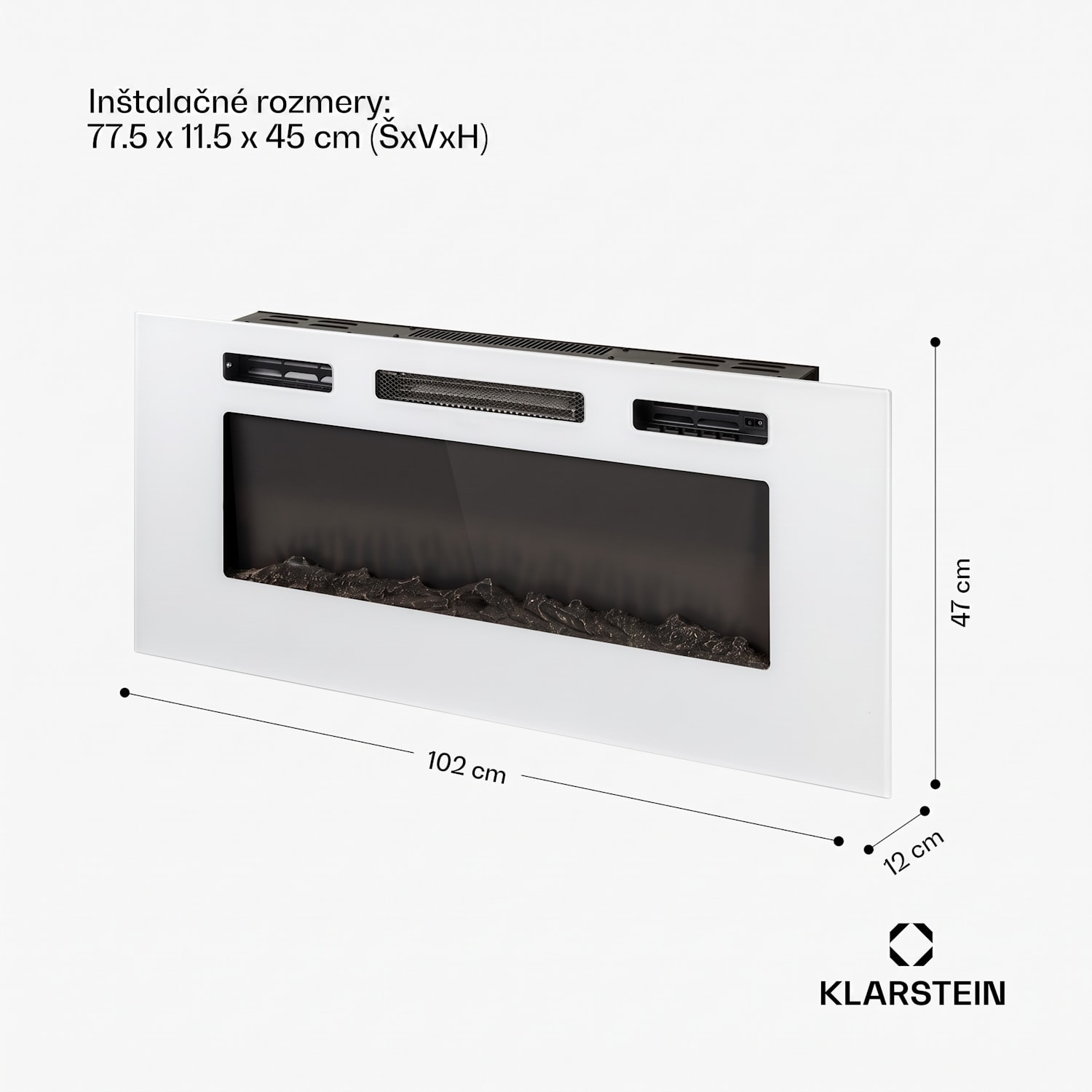Galeras, elektrický nástenný a vstavaný krb, 1800 W, LED, 3 farby, časovač Rozmery 102 x 47 x 12 cm | Nie | Biela