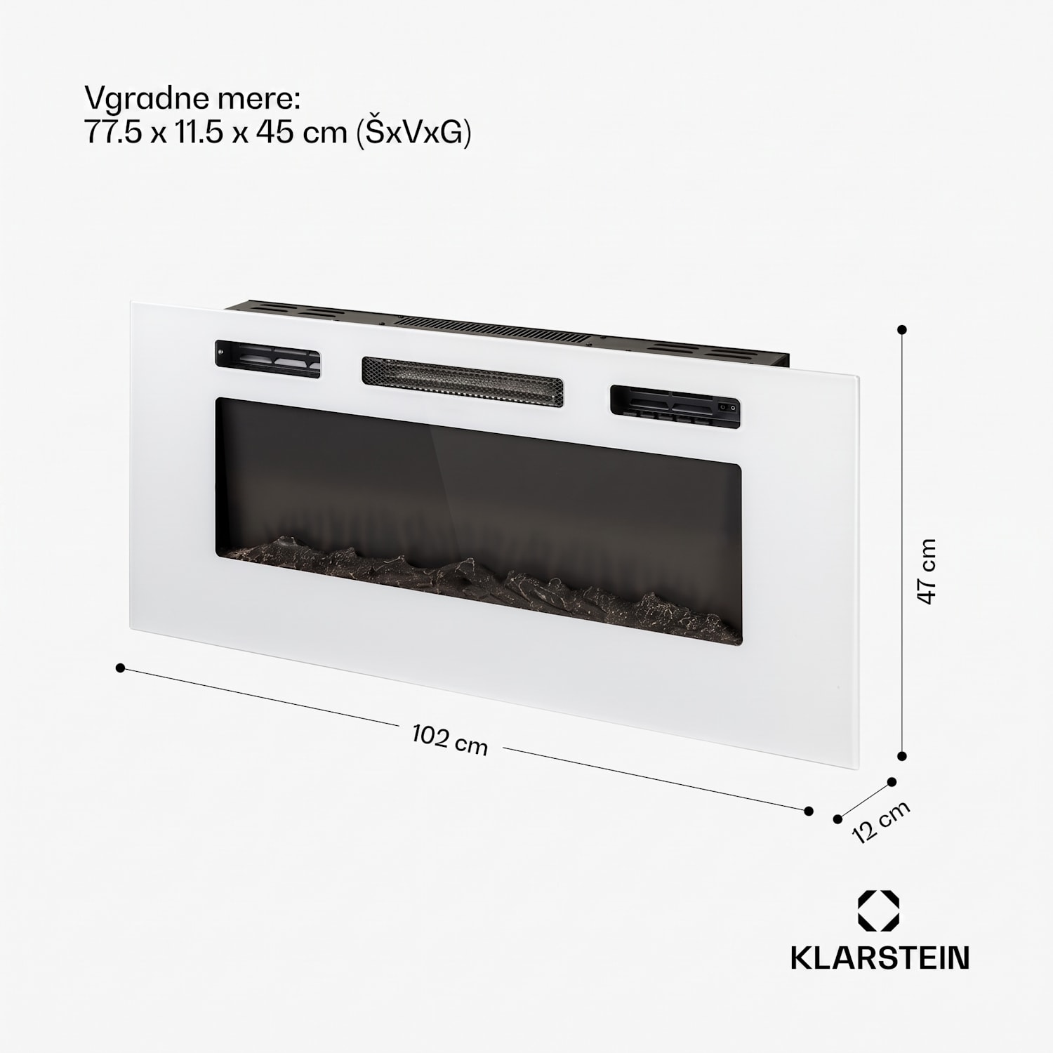 Galeras, vgradni in stenski električni kamin, 1800 W, LED, 3 barve, časovnik 102x47x12 cm | Ne | Bela