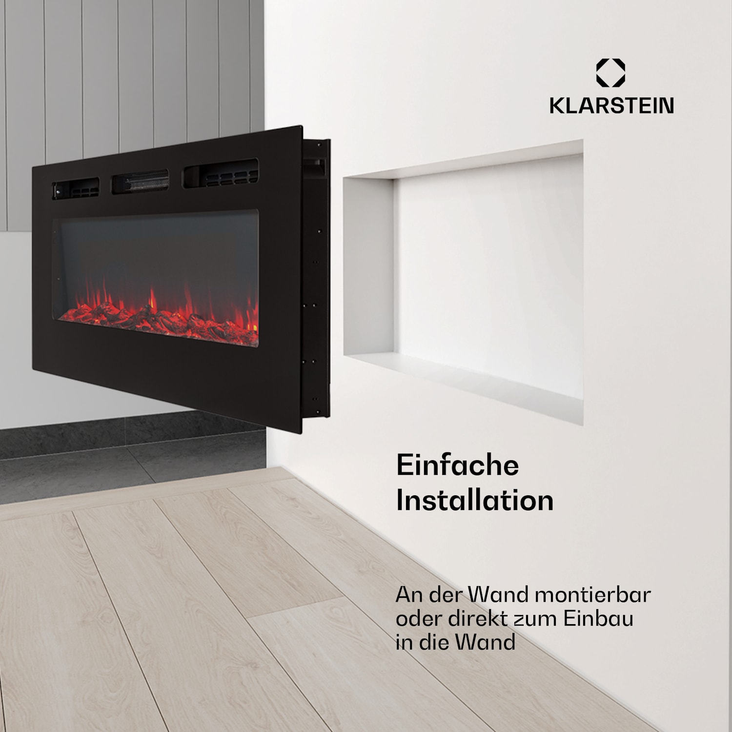 Galeras Elektrischer Wand- und Einbaukamin 1800 W LED 3 Farben Timer 127x47x12cm | Nein | Schwarz