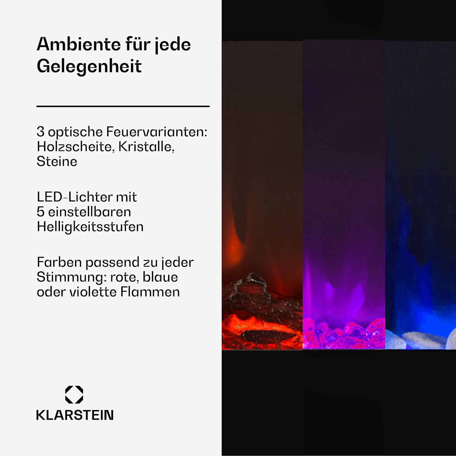 Galeras Elektrischer Wand- und Einbaukamin 1800 W LED 3 Farben Timer 127x47x12cm | Nein | Schwarz