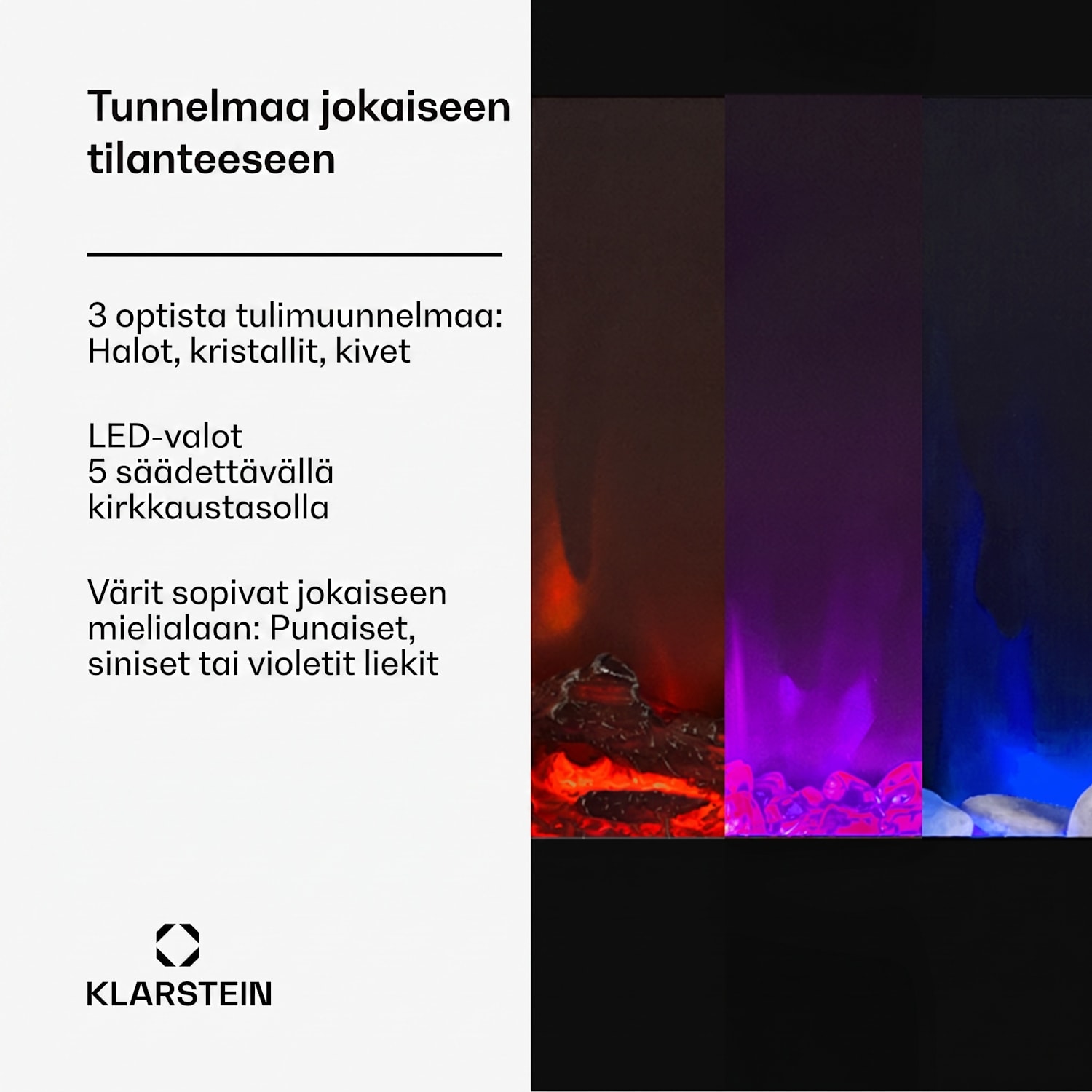 Galeras sähköinen seinä- ja sisäänrakennettava takka 1800 W LED 3 väriä ajastin 127x47x12cm | Ei | Musta